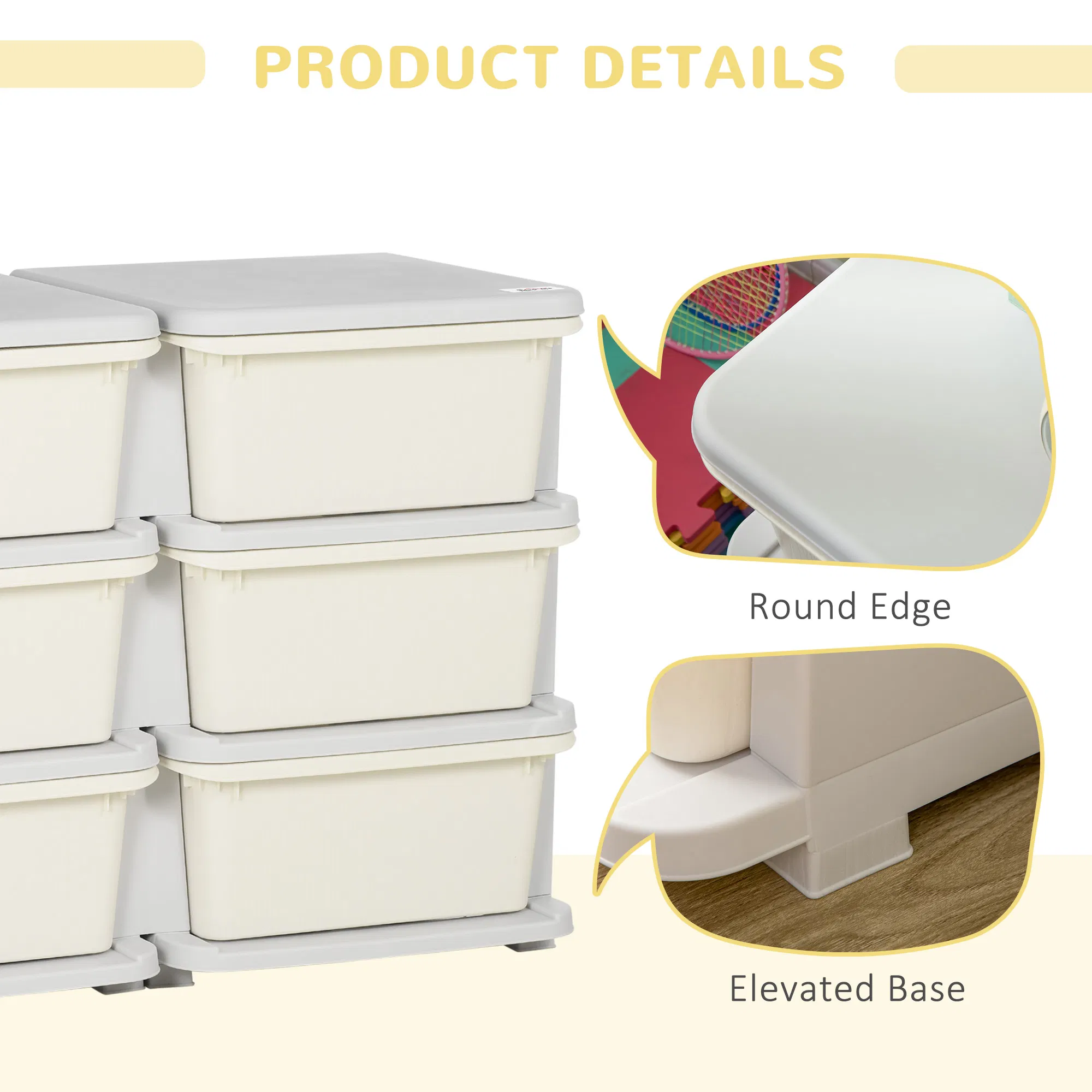 3 Tier Kids Toy Organizer and Storage Bins with 6 Plastic Drawers, Cream White photo 4