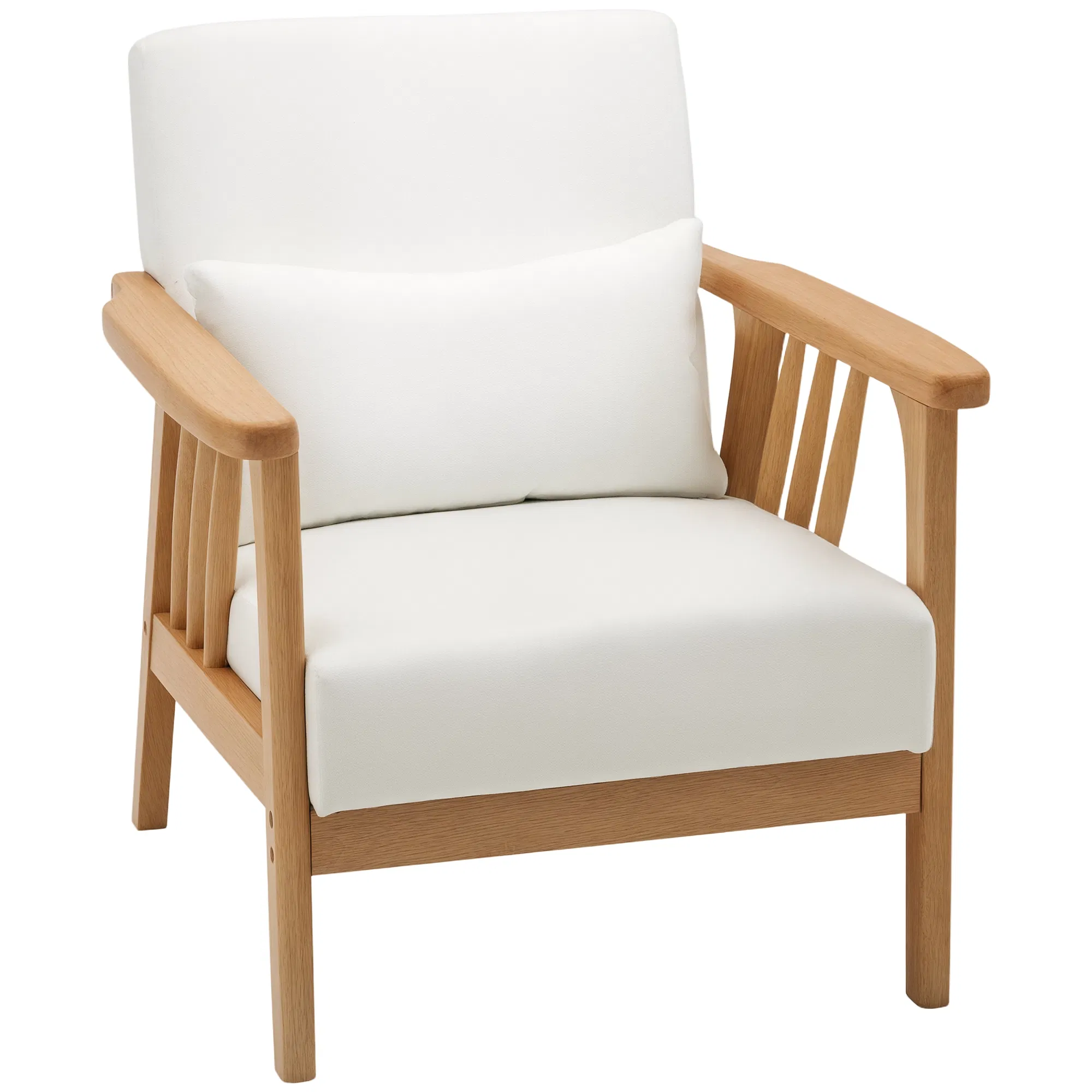 Armchair Upholstered Lounge Chair with Rubber Wood Frame Throw Pillows and Comfortable Cushion, White photo 1