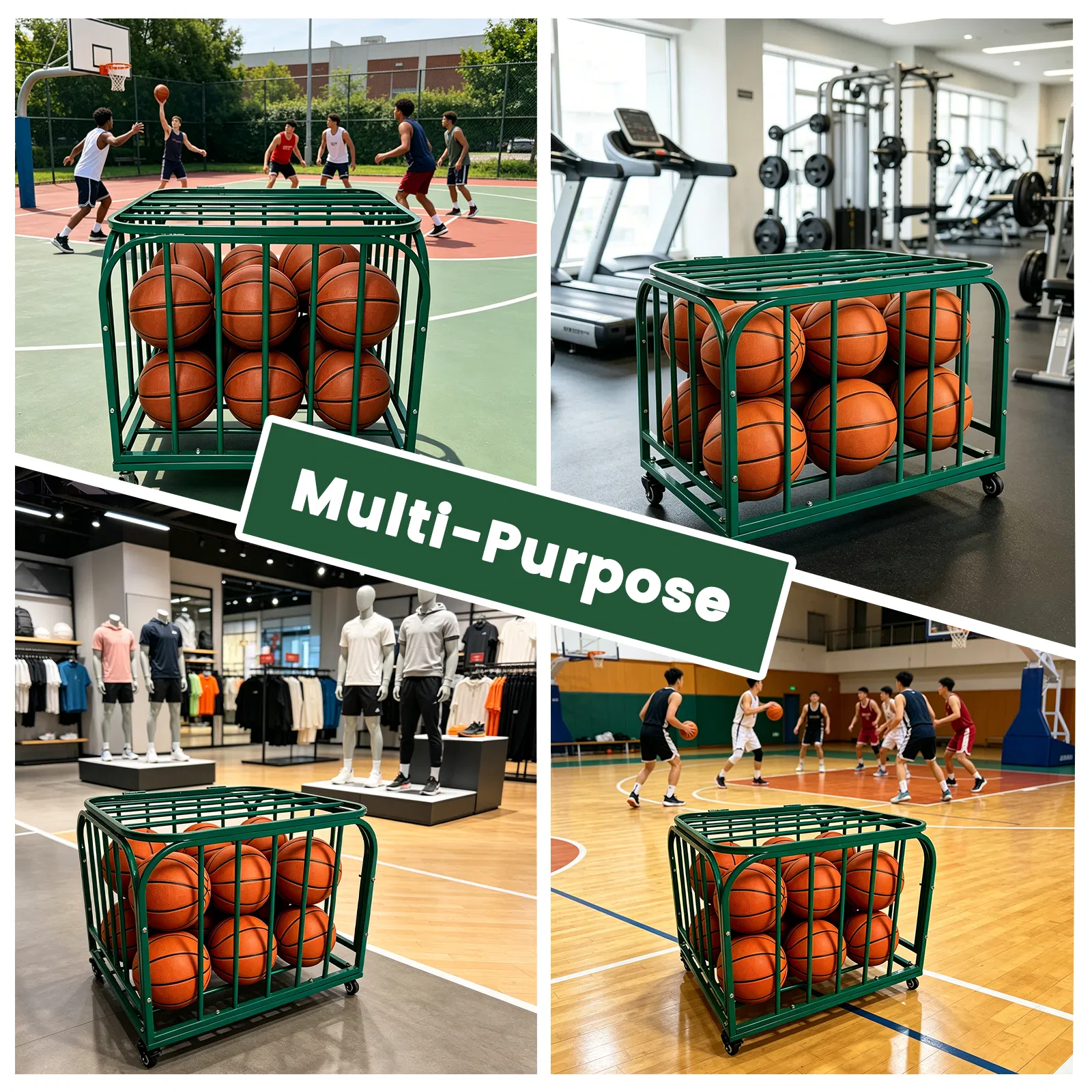 Ball Storage Cart, Basketball or Volleyball Storage Bin with Wheels, Basketball Holder Cage for Indoor and Outdoor, Gym, School, Club photo 3