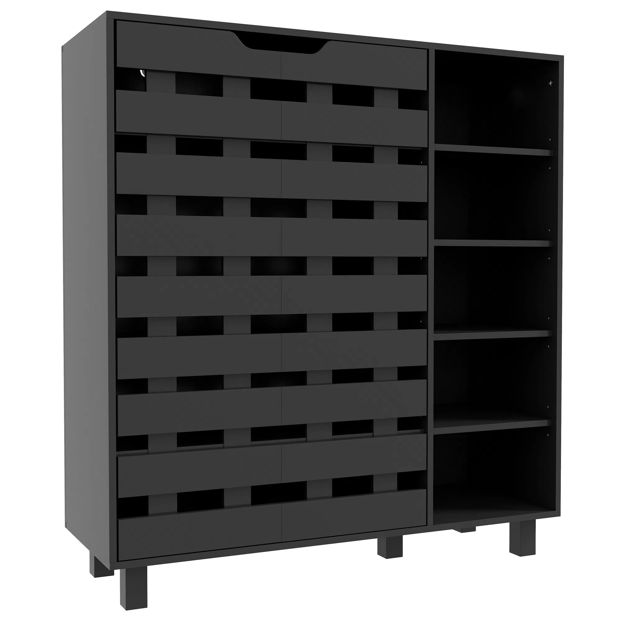 Shoe Cabinet, 21 Pair Shoe Storage Cabinet Organizer with 5-tier Double Door Cupboard and 5-tier Open Shelves, Black photo 1