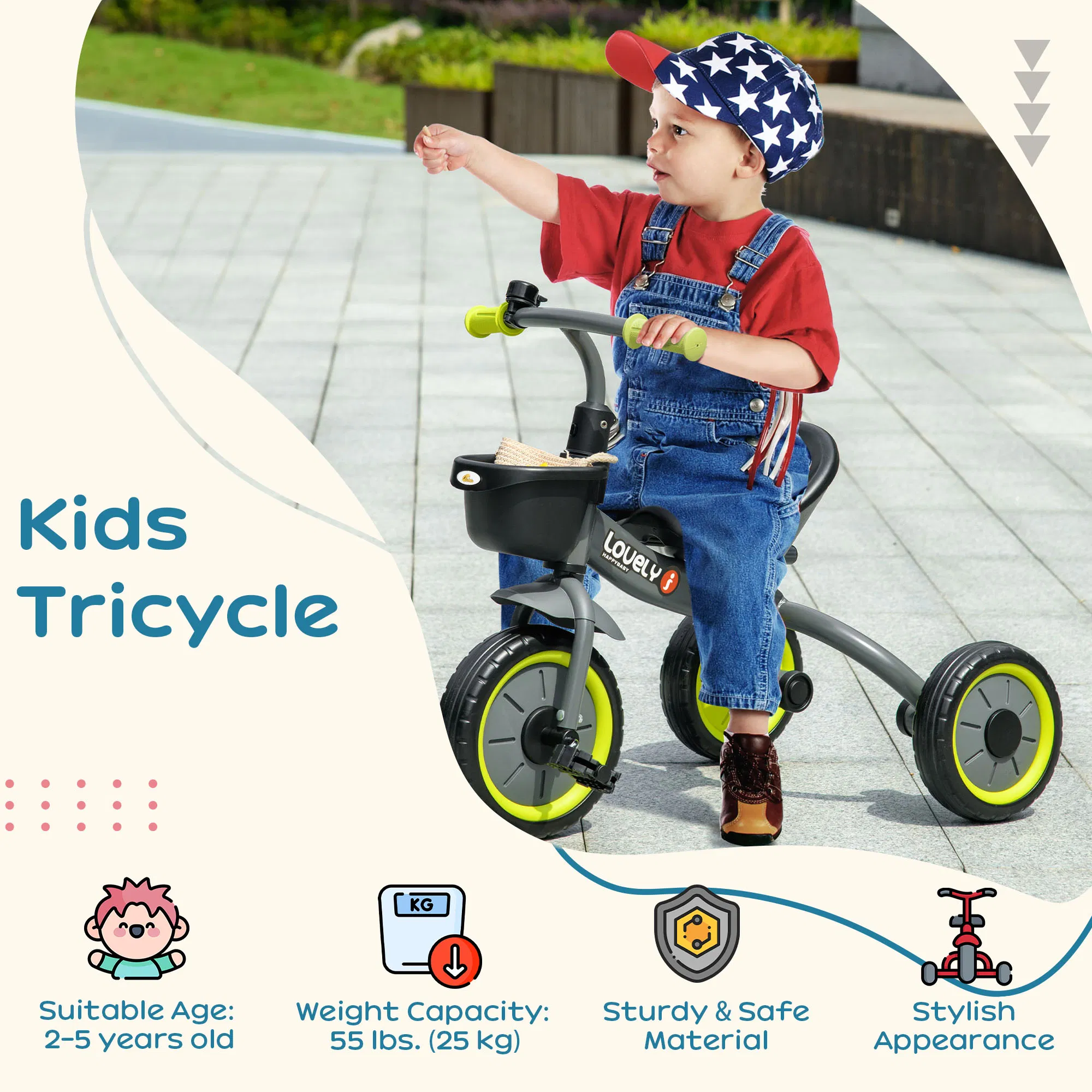 Tricycle for Toddler 2-5 Year Old Girls and Boys, Toddler Bike with Adjustable Seat, Basket, Bell, Black photo 2