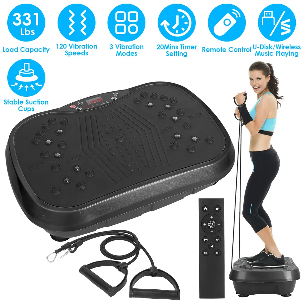 Whole Body Vibration Plate Exercise Machine 1–120 Speed Levels with 2 Resistance Bands, Touch & Remote Control Vibration Platform with Bluetooth USB Music Play for Home Fat Loss Workout photo 2