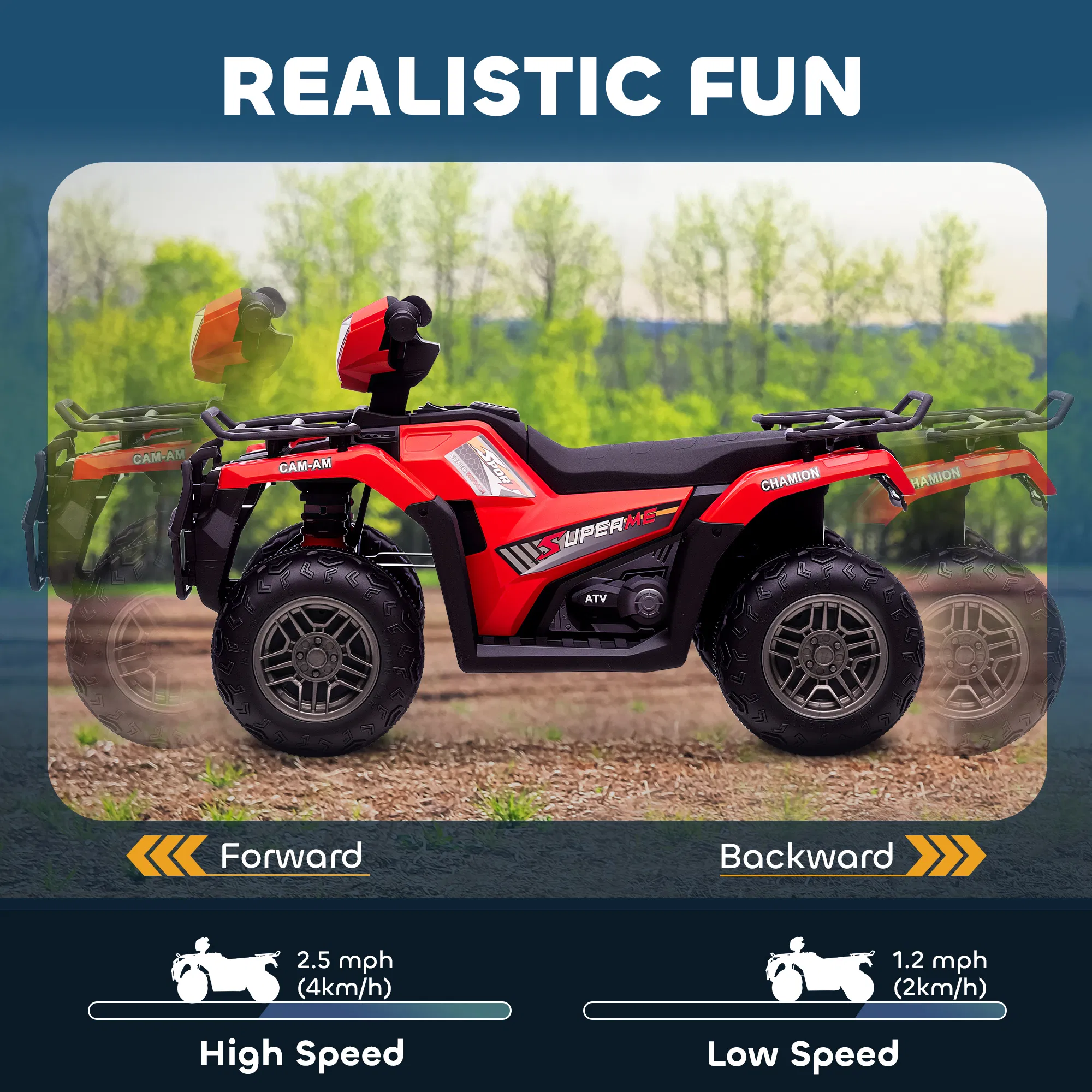 12V Kids ATV Quad, 4 Wheeler Battery Powered Electric Vehicle with Music MP3, Headlights, High Low Speed, Treaded Tires, for Boys and Girls Ages 37-60 Months, Red photo 3