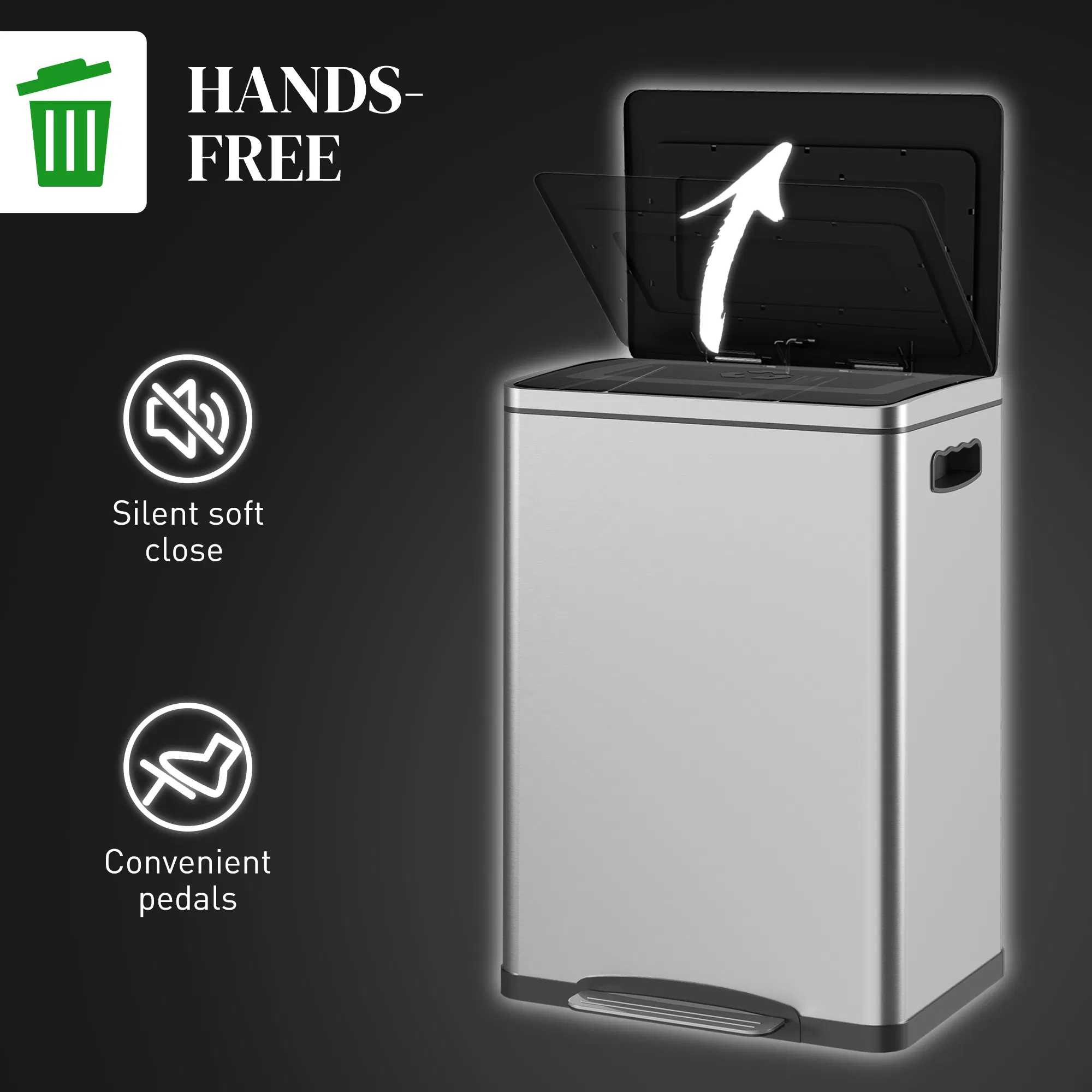 2 x 20 Liter Garbage Bin, Stainless Steel Garbage Can with Soft-Close Lid and Removable Inner Buckets, Silver photo 4