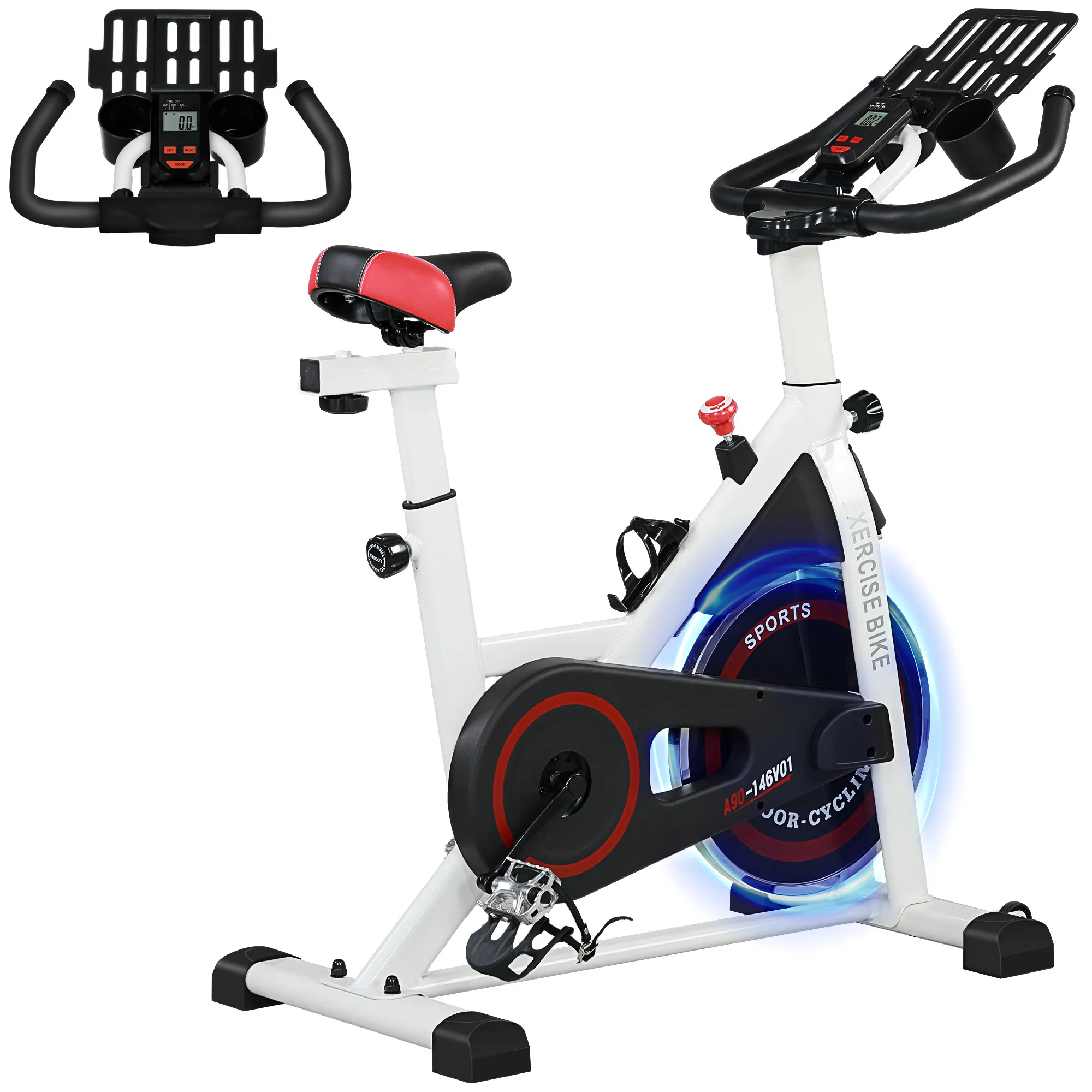 Adjustable Upright Stationary Exercise Bike w/ LCD Display, Indoor Cycling Bike for Home w/ Adjustable Resistance, White photo 1