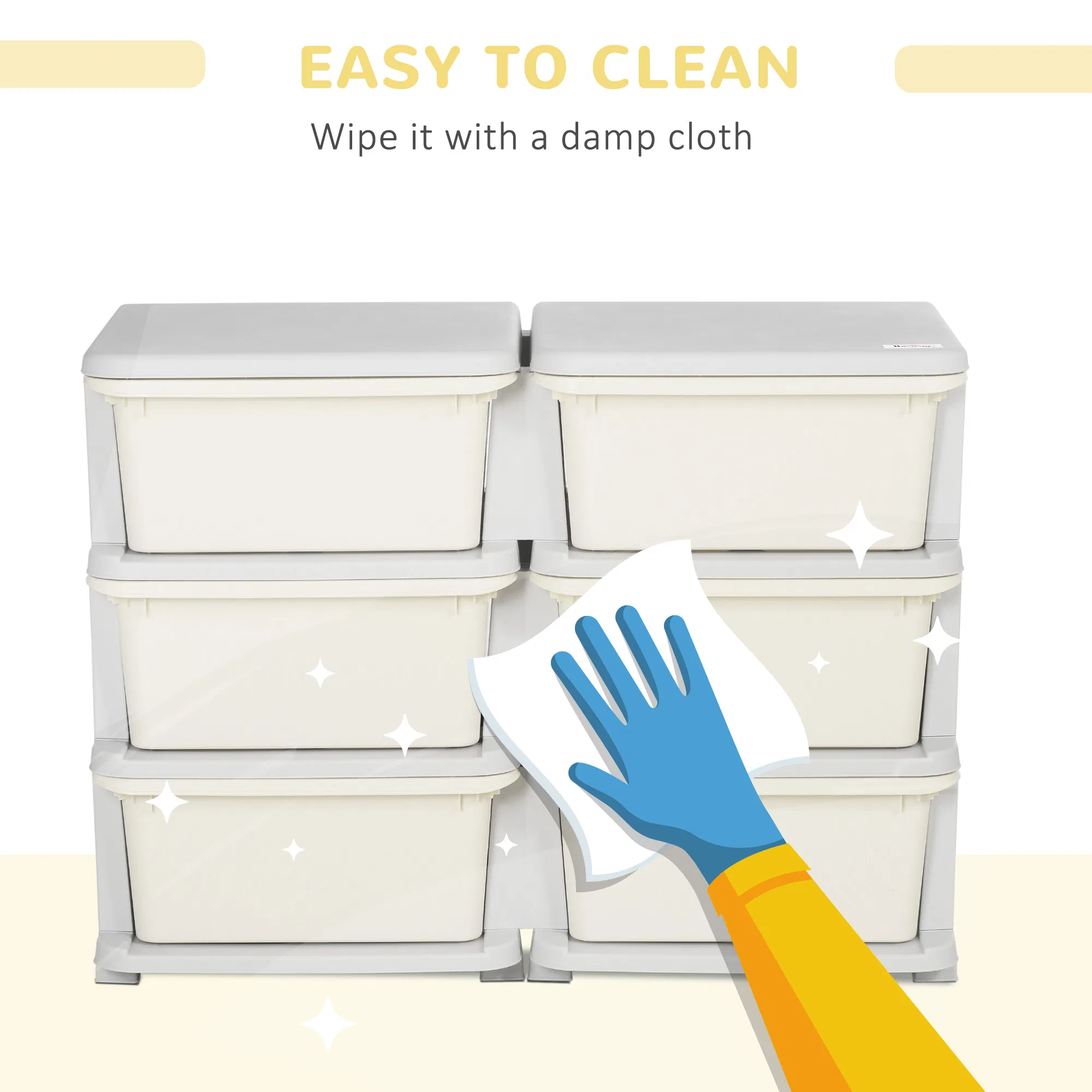 3 Tier Kids Toy Organizer and Storage Bins with 6 Plastic Drawers, Cream White photo 6