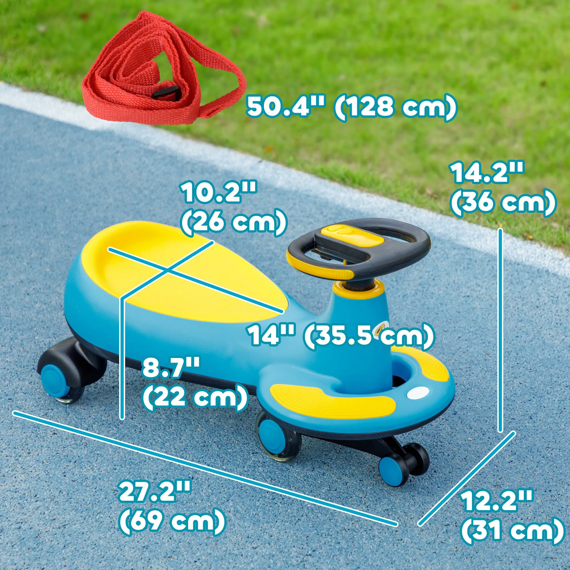 Kids Wiggle Car w/ Parent Traction Rope, Music, Light, Blue photo 4