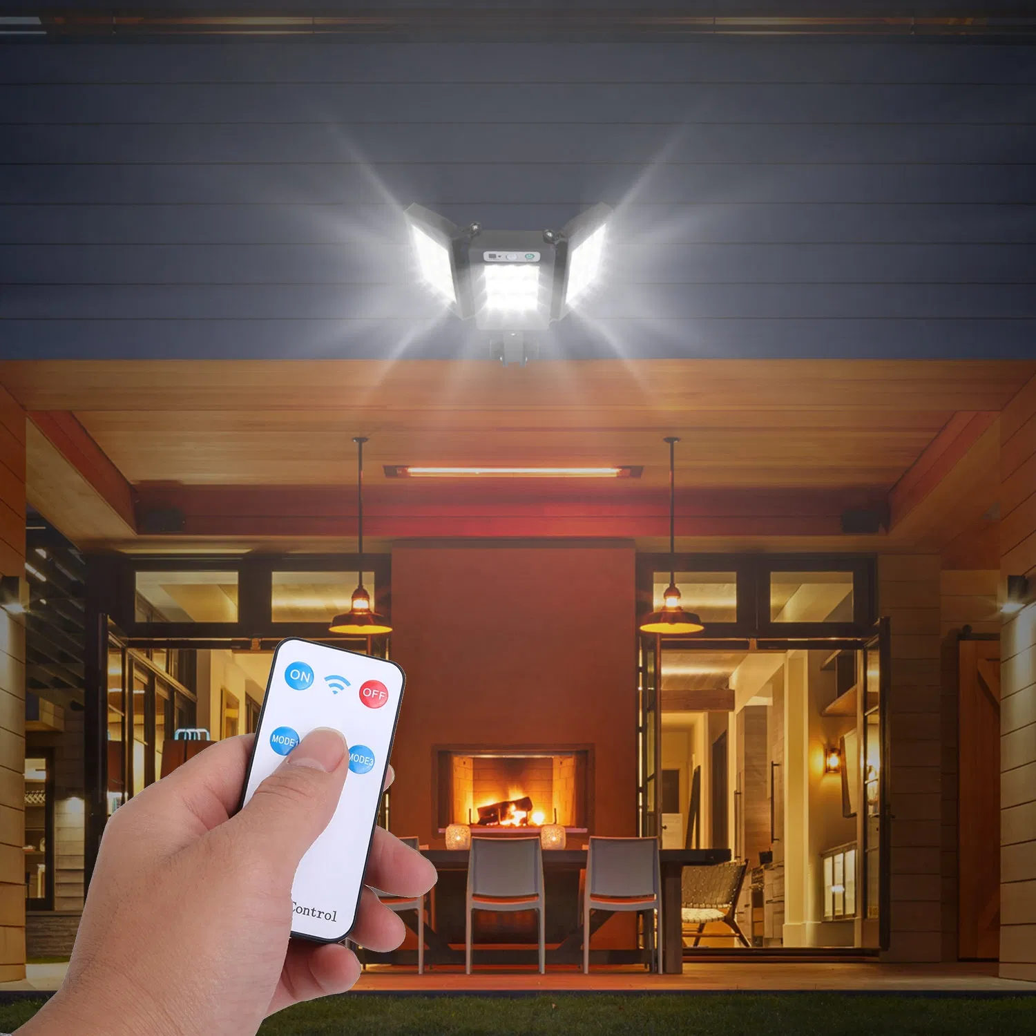 Solar Wall Light Outdoor 33 COB Beads PIR Motion Sensor Remote Control Wireless Lamps IP45 Waterproof Lighting for Garage Front Door Garden Pathway photo 5