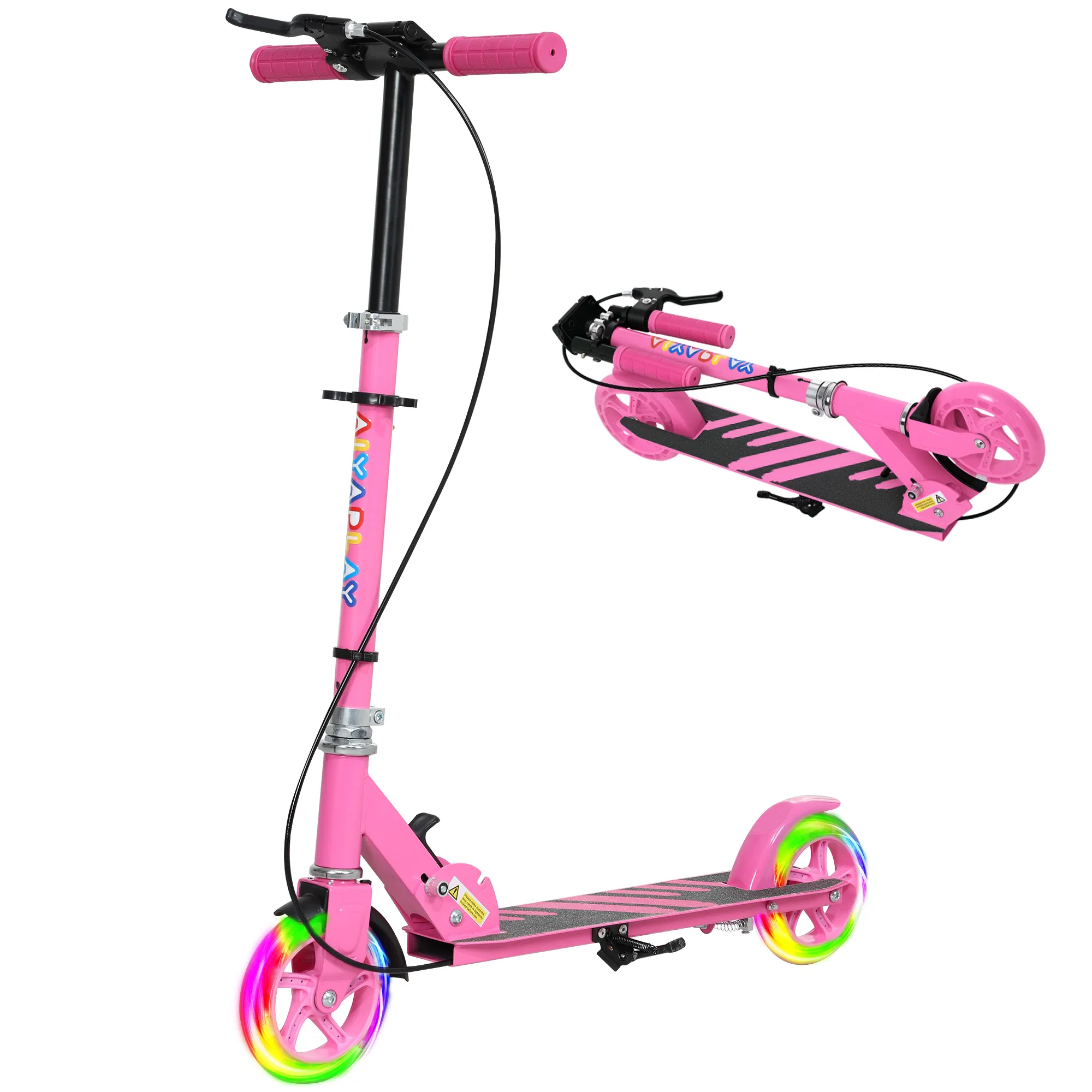 Scooter for Kids Ages 3-8 with Light Up Wheels, Adjustable Handlebar, Rear Brake & Handbrake for Girls and Boys, Pink photo 1