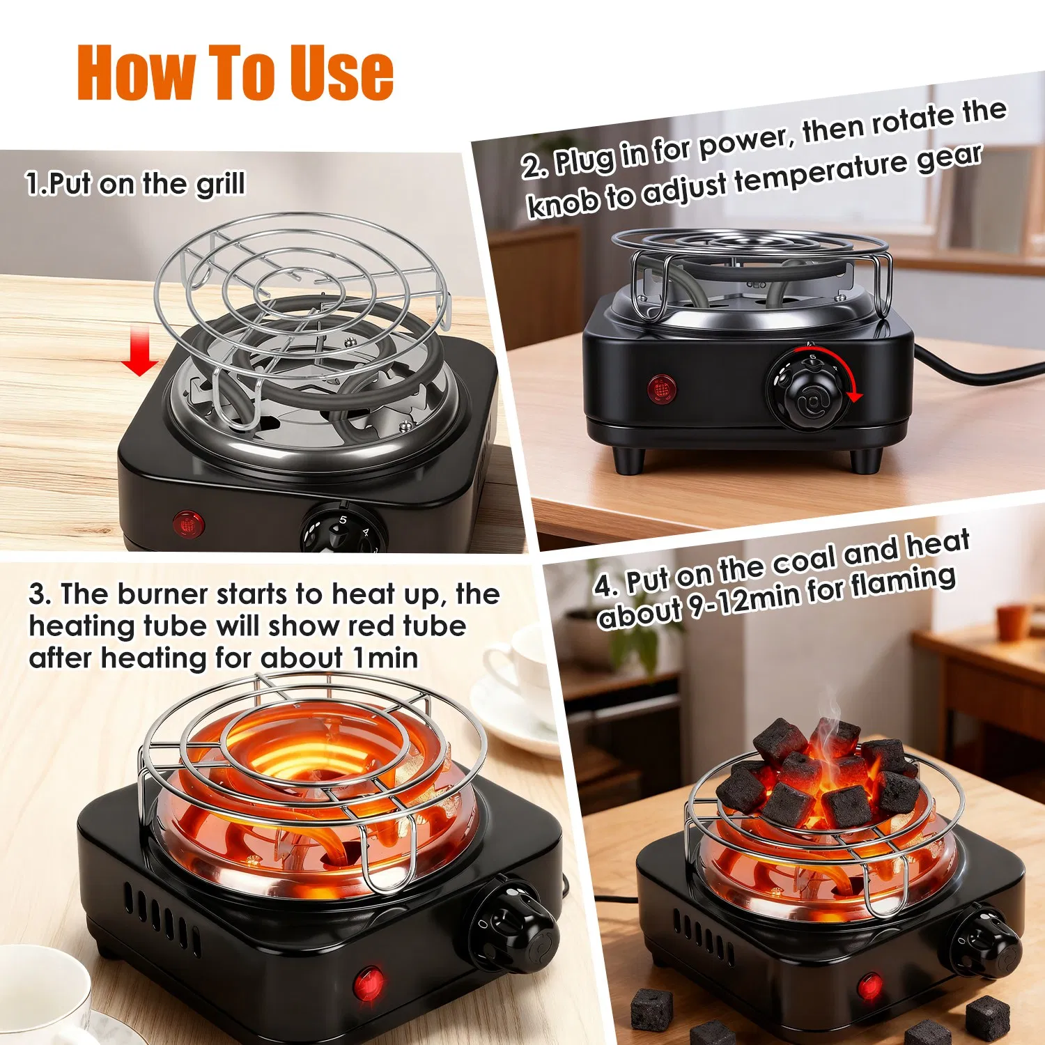 Fast Heating Hookah Coal Heater 500W - 5 Temperature Gears, Safe Thermostat Design, Rust-Resistant Stainless Steel, Bonus Tongs & Grid for Indoor/Outdoor BBQ photo 6