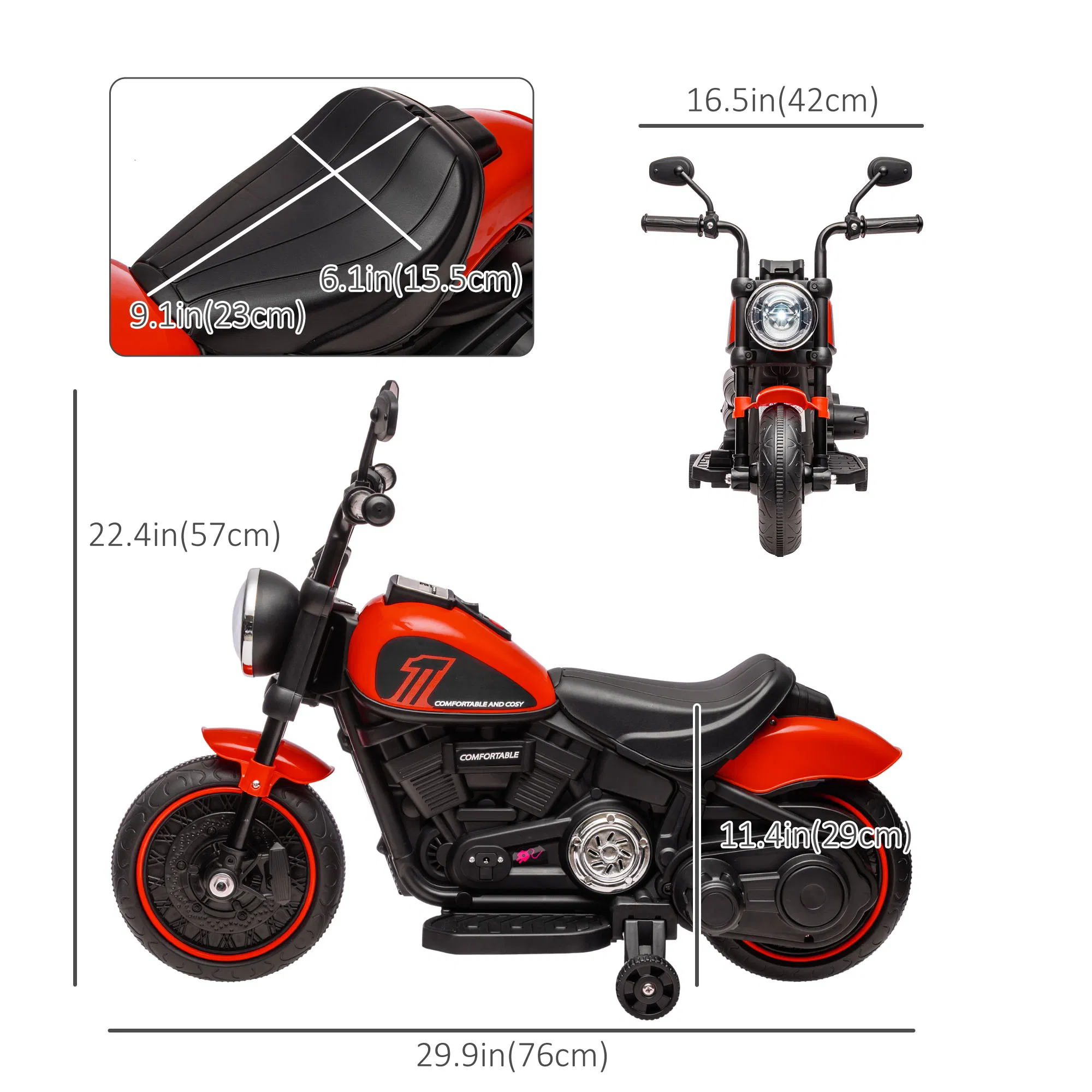 6V Kids Motorcycle with Training Wheels, Foot Pedal, Headlight, Music, Forward/Reverse, Single-Button Start, Red photo 2