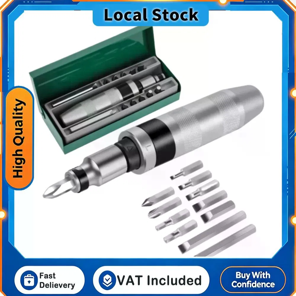 13Pcs Impact Screwdriver Set S2 Alloy Steel Bit Kit Reversible R/L Torque Driver Anti Slip Knurled Handle Rust Stripped Seized Screw Remover with Phillips Slotted Hex Bits Green Metal photo 1