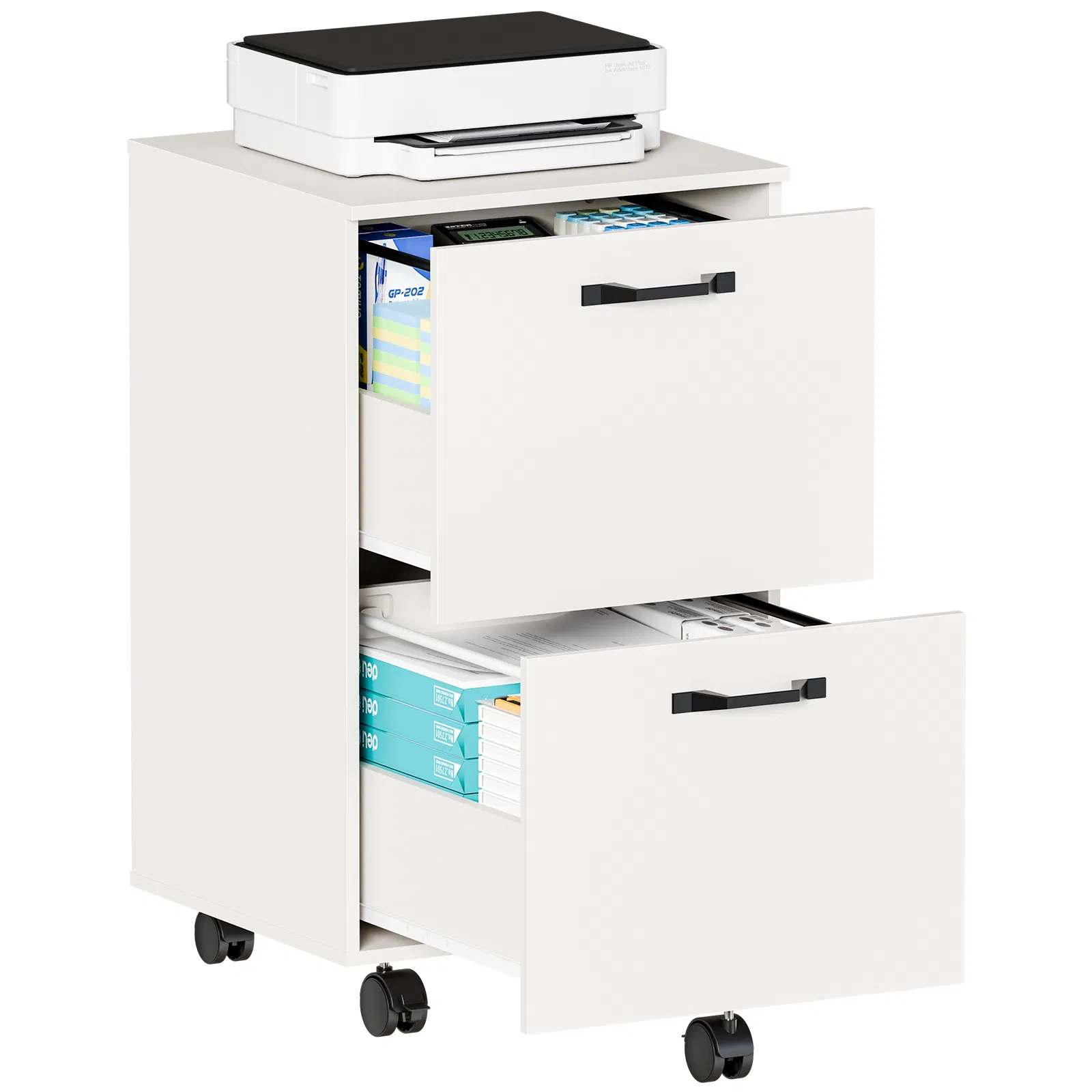 Living Room 2 Drawer Rolling Wood Filing Cabinet with Printer Stand Under Desk Storage Lockable Wheels Home Office Organizer photo 1