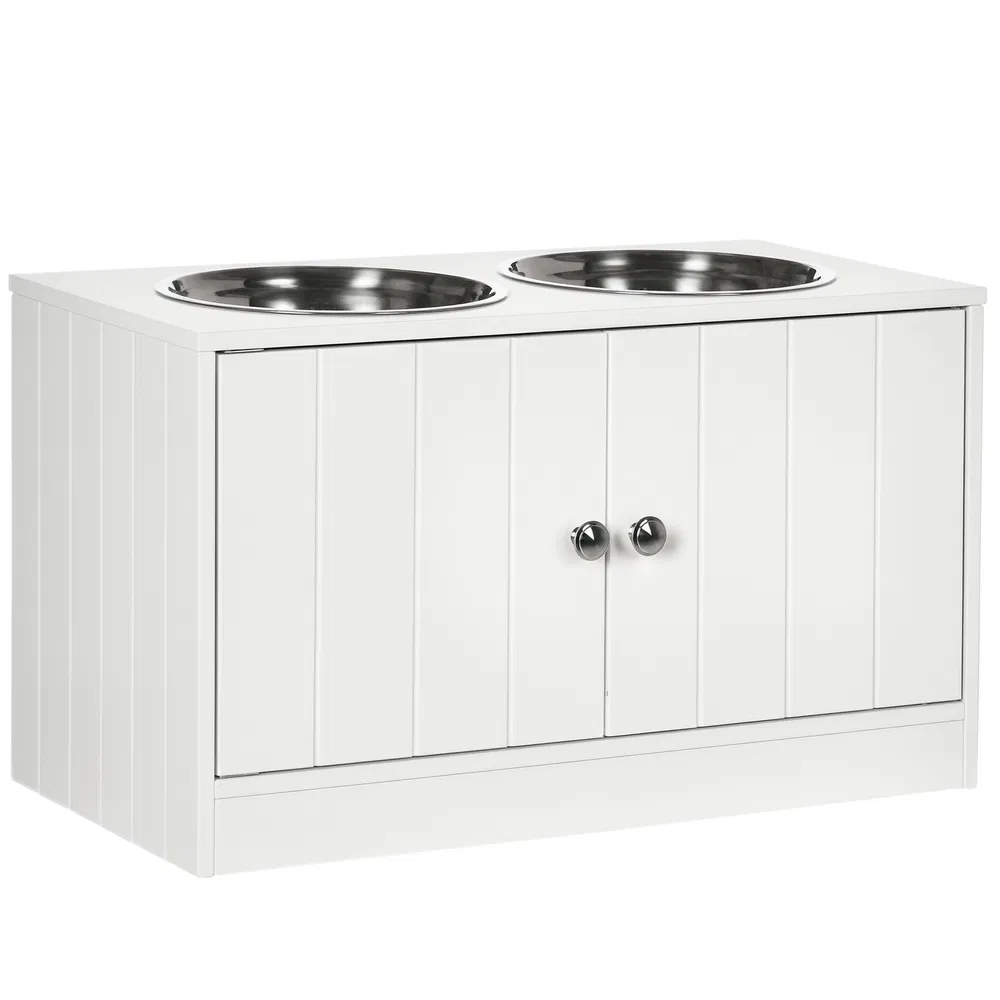 Elevated Dog Bowls for Large Dogs Pet Feeding Station with Stand, Storage, 2 Stainless Steel Food and Water Bowls, White, 23.6" x 11.8" x 14" photo 7