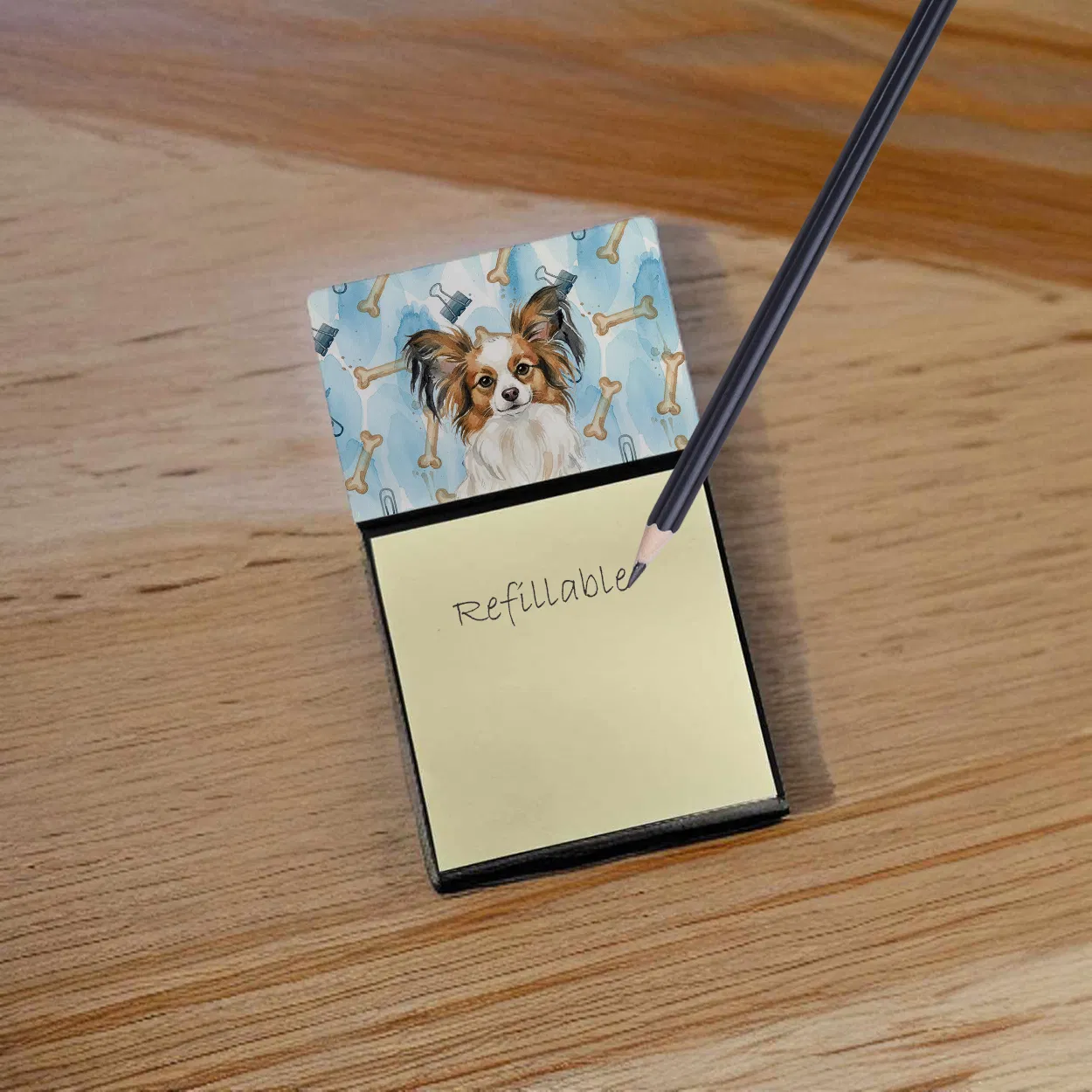 White with Sable Papillon Coworker Watercolor Sticky Note Holder Refillable Dispenser Desk Accessory 3x3 Pad Gift photo 7
