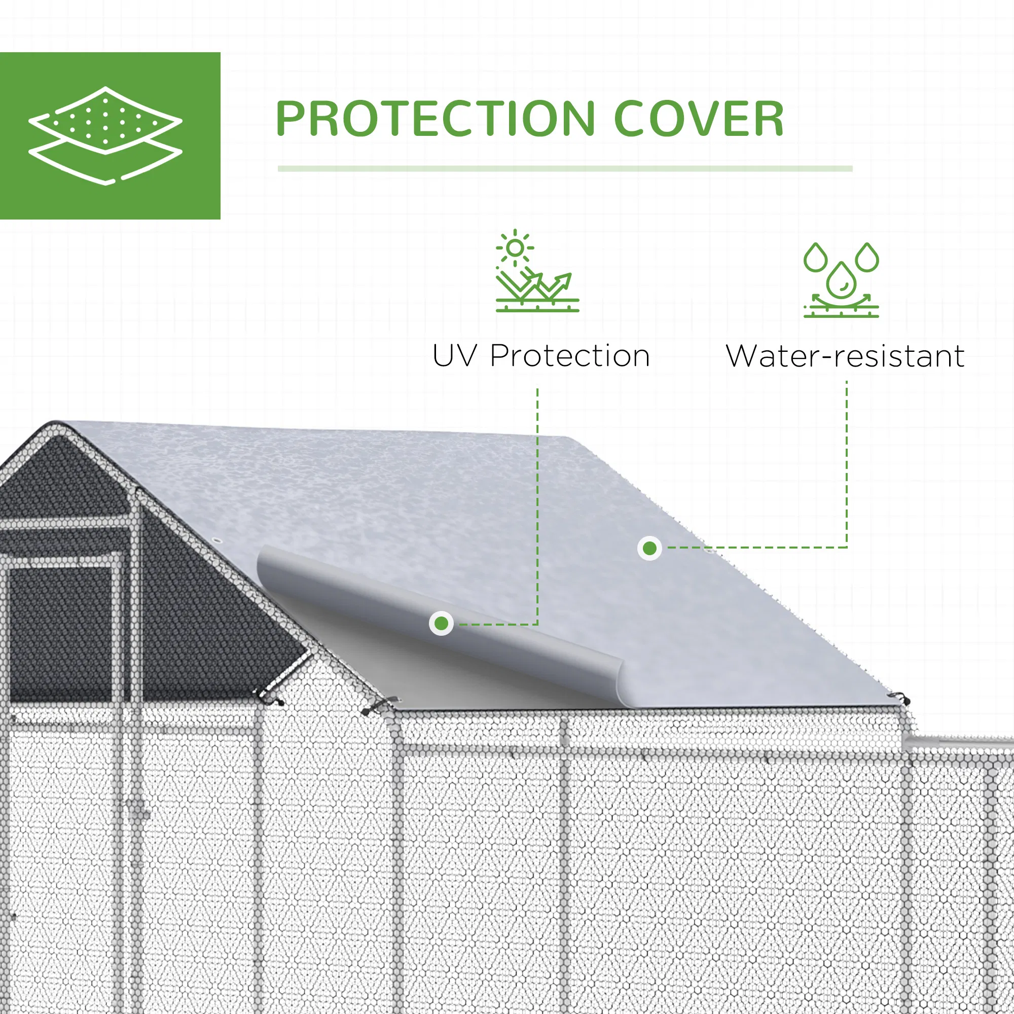 Chicken Run, 23' x 6.6' Metal Chicken Coop with Waterproof and Anti-UV Cover, Spire Roof, Door, for 12-14 Chickens, Ducks, Rabbits, Sliver photo 5