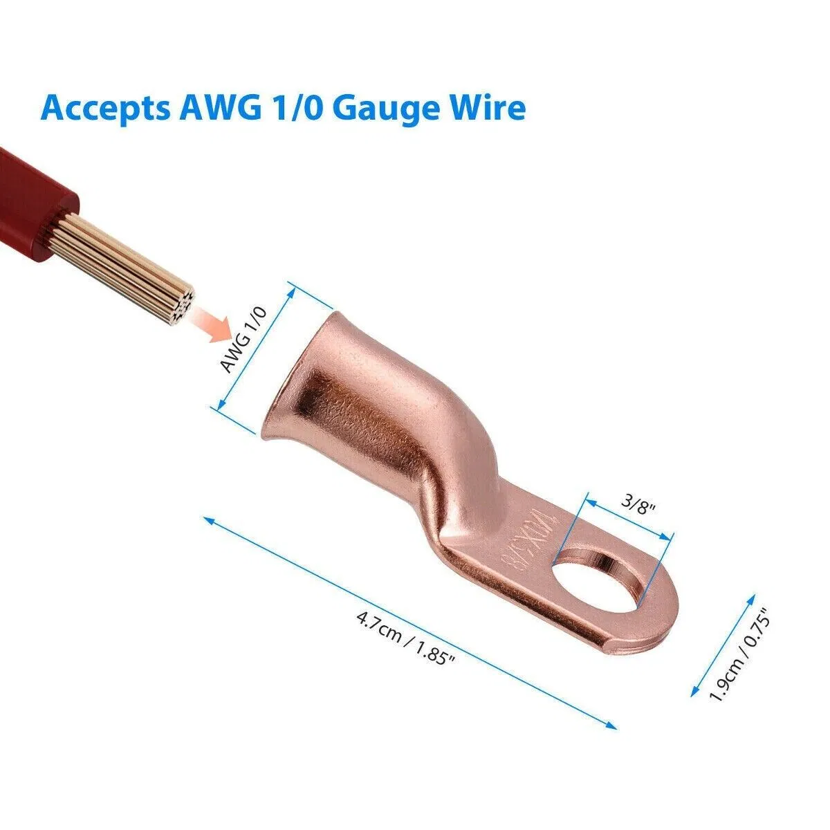 20PCS 1/0 AWG Gauge Copper Lugs W/ BLACK & RED Heat Shrink Ring Terminals Wire photo 3