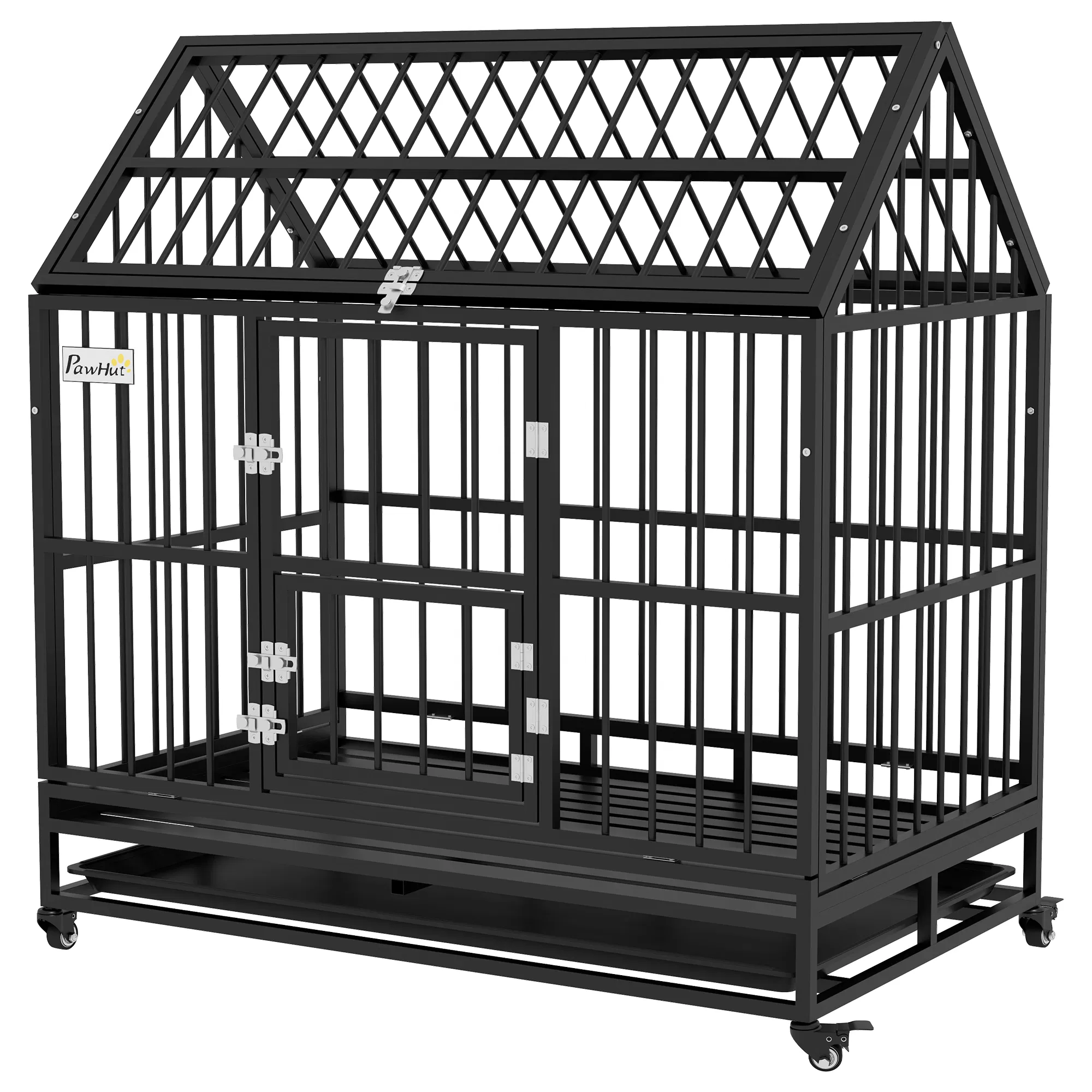 49" Heavy Duty Dog Crate with Removable Tray, Doors, Openable Roof, for Large and Extra Large Dogs, Black photo 1