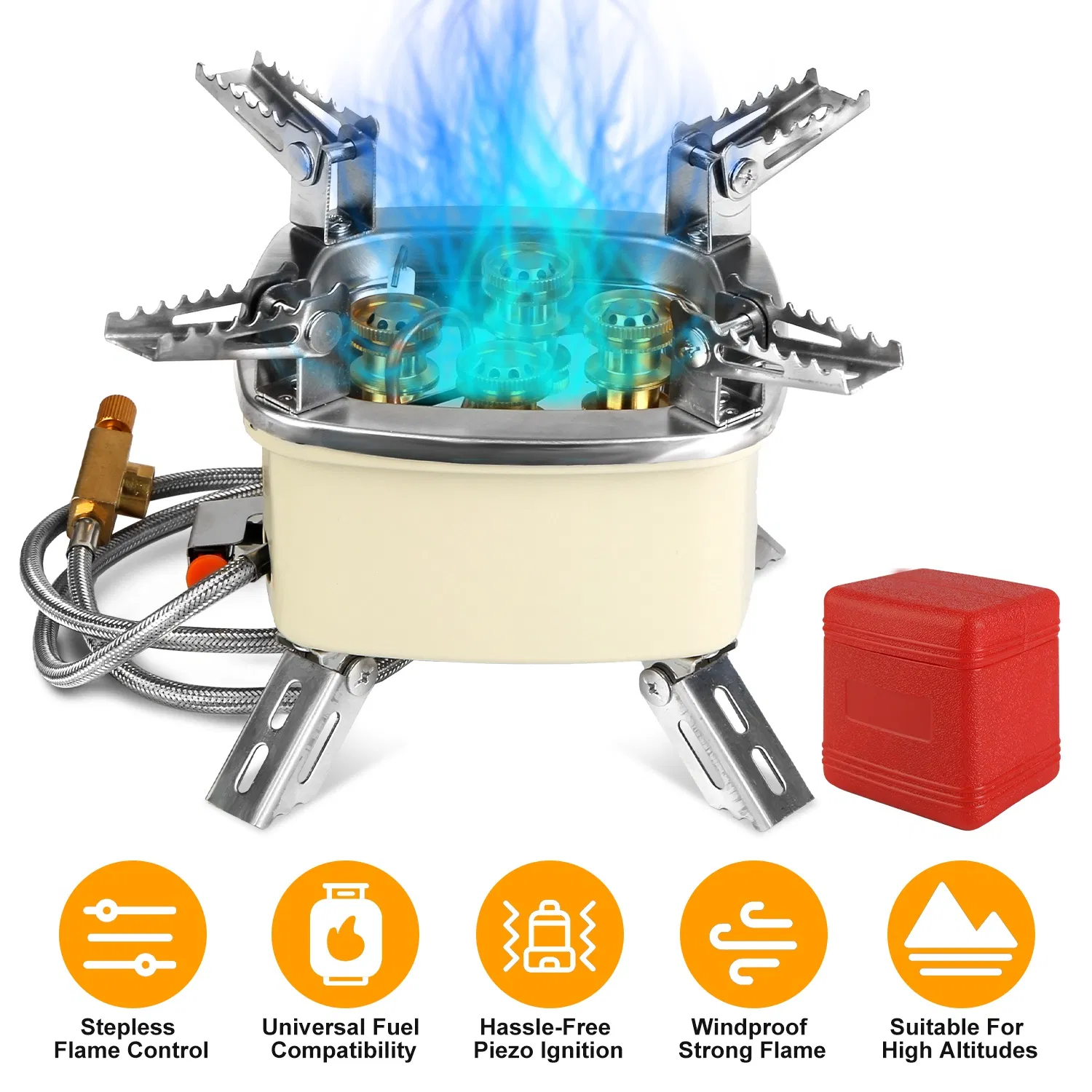 Foldable Portable Outdoor Gas Camping Stove 13000W Stepless Flame Control, Stainless Steel High Carbon Steel Copper Structure Supports 44lbs Multi Fuel with Carrying Bag Flexible Extension Tube photo 1