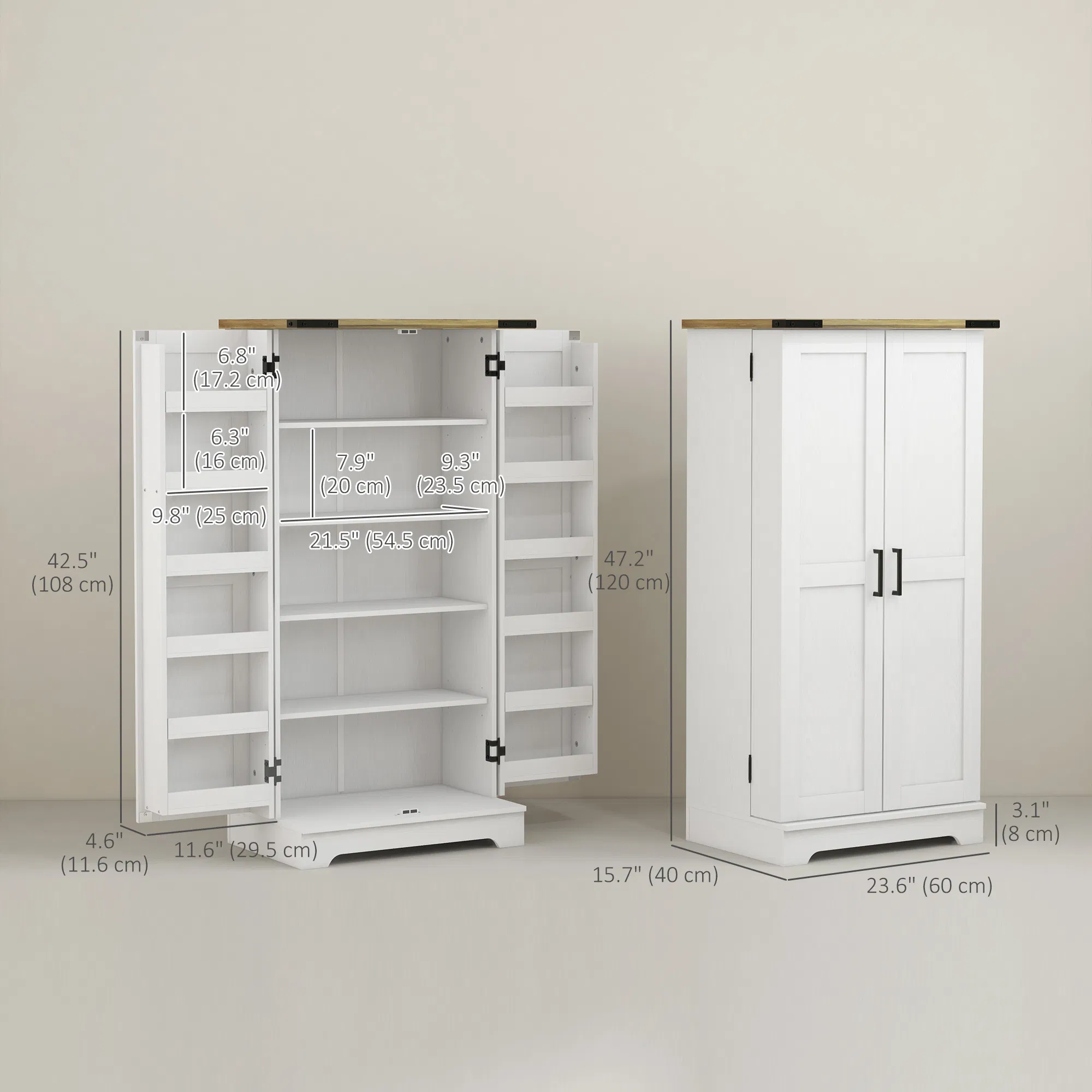 Farmhouse Kitchen Pantry Storage Cabinet, Kitchen Pantry Cabinet with Doors and Adjustable Shelves, Cream White photo 4