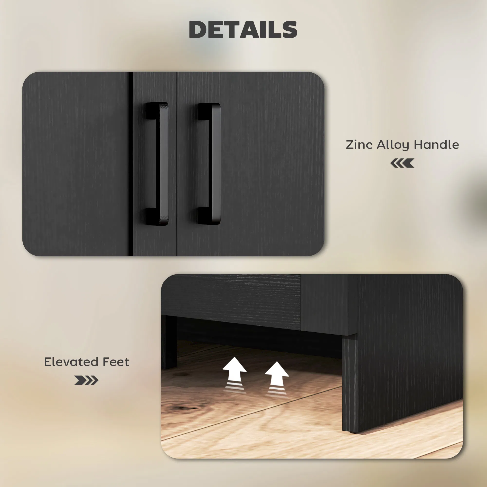 Modern Sideboard Buffet Cabinet, Modern Kitchen Storage Cabinet with 3 Doors Adjustable Shelves, for Dining Room, Black photo 4