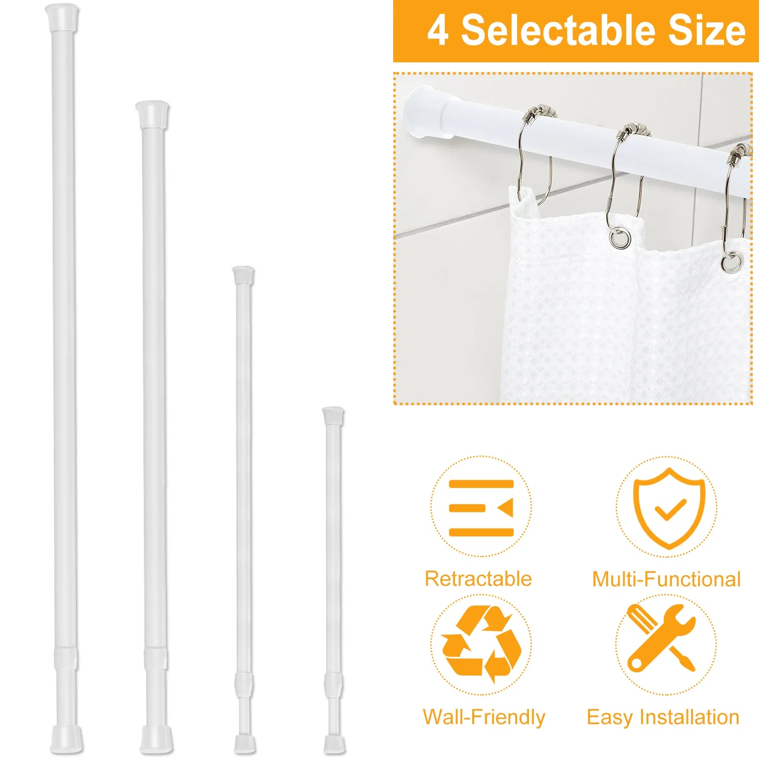 Heavy Duty Tension Curtain Rod, Non-Slip Carbon Steel Spring Loaded Curtain Rod (30-50cm/11.8-19.7in) - No Drilling, Tool-Free Installation for Bathroom, Kitchen, Bedroom, Wardrobe (Holds 2-3kg/4.4-6. photo 1