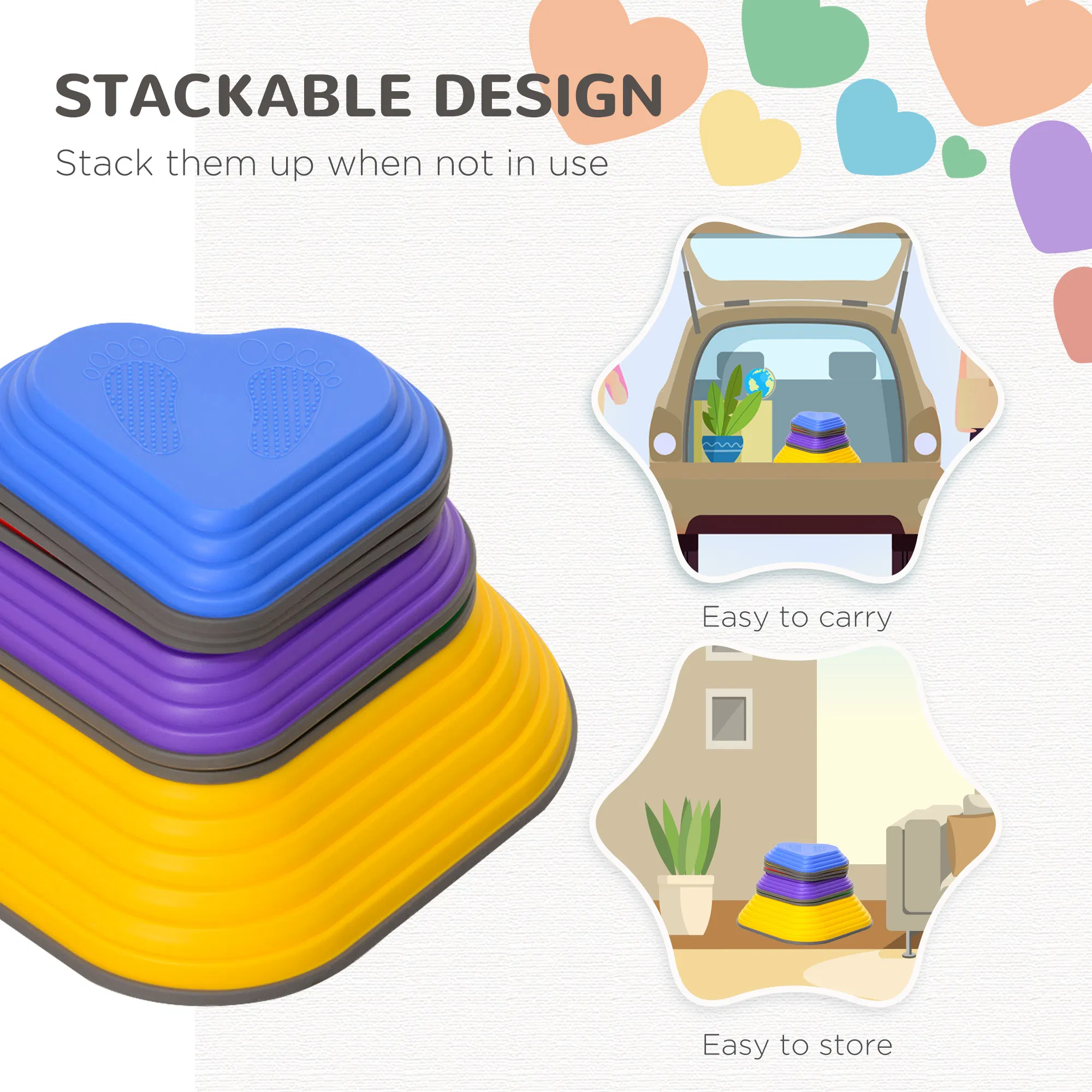 6PCs Non-Slip Stackable Kids Stepping Stones, Heart-Shaped photo 3