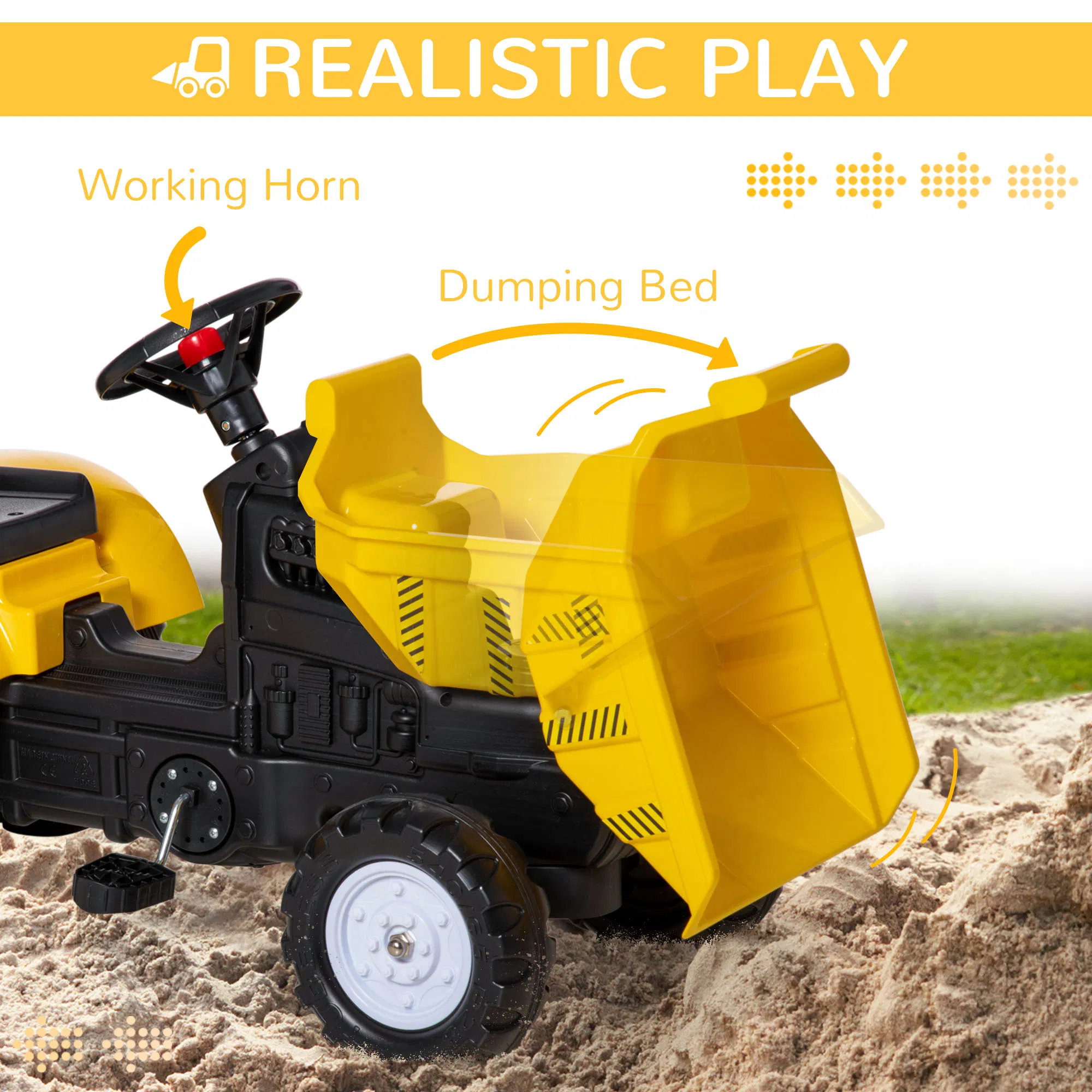 Ride on Toy Dump Truck for Kids, Pedal Construction Car with Detachable Trailer for 3 Year Old, Yellow photo 6