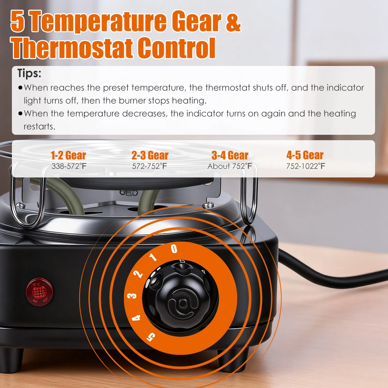 Fast Heating Hookah Coal Heater 500W - 5 Temperature Gears, Safe Thermostat Design, Rust-Resistant Stainless Steel, Bonus Tongs & Grid for Indoor/Outdoor BBQ photo 3