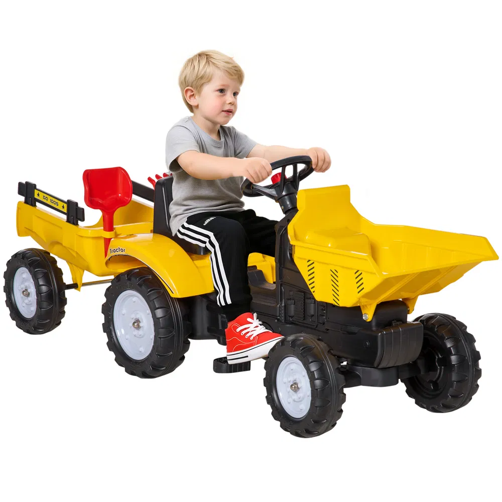 Ride on Toy Dump Truck for Kids, Pedal Construction Car with Detachable Trailer for 3 Year Old, Yellow photo 7