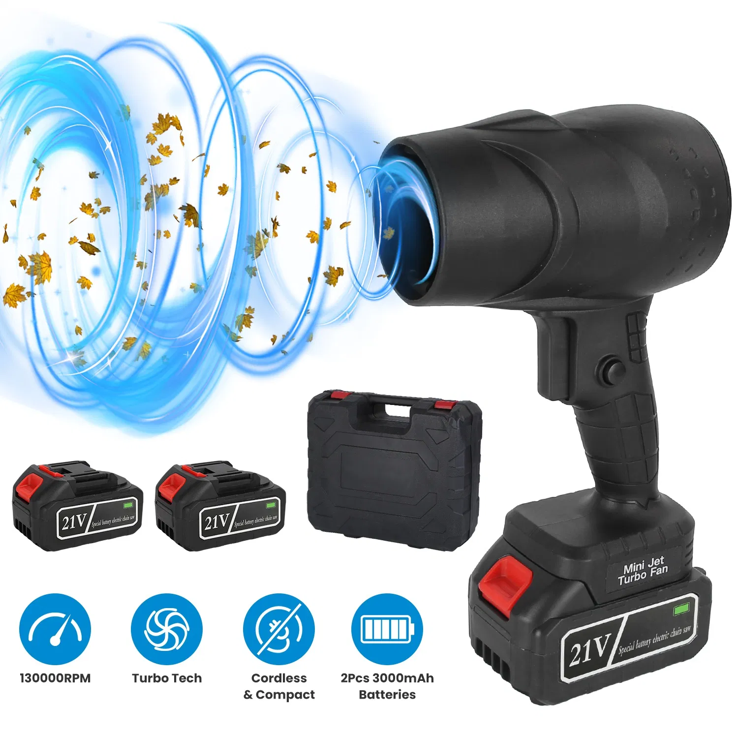 Portable Cordless Mini Blower (with Carrying Case), 130000RPM High Wind Speed & 1000W Motor, Wireless Design for Vehicle/Home/Outdoor Debris/Snow Clearing photo 1
