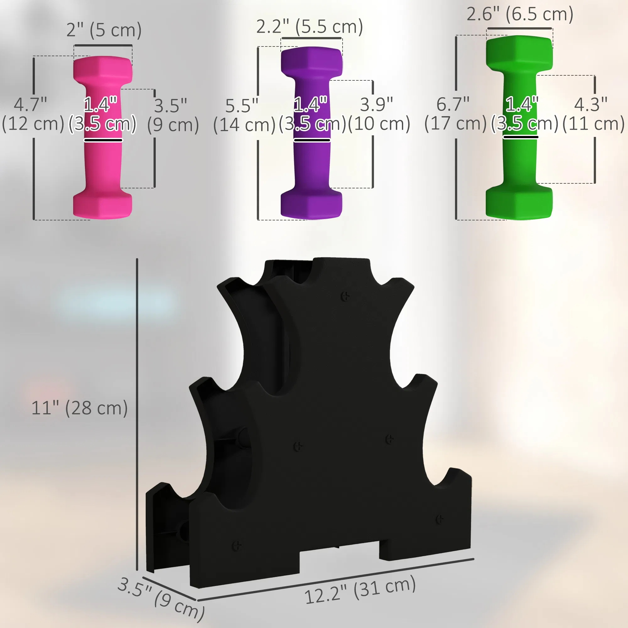 2 x 2 lbs., 2 x 3 lbs., 2 x 5 lbs. Dumbbells Set with Dumbbell Rack, Hand Weights for Home Gym Training photo 5