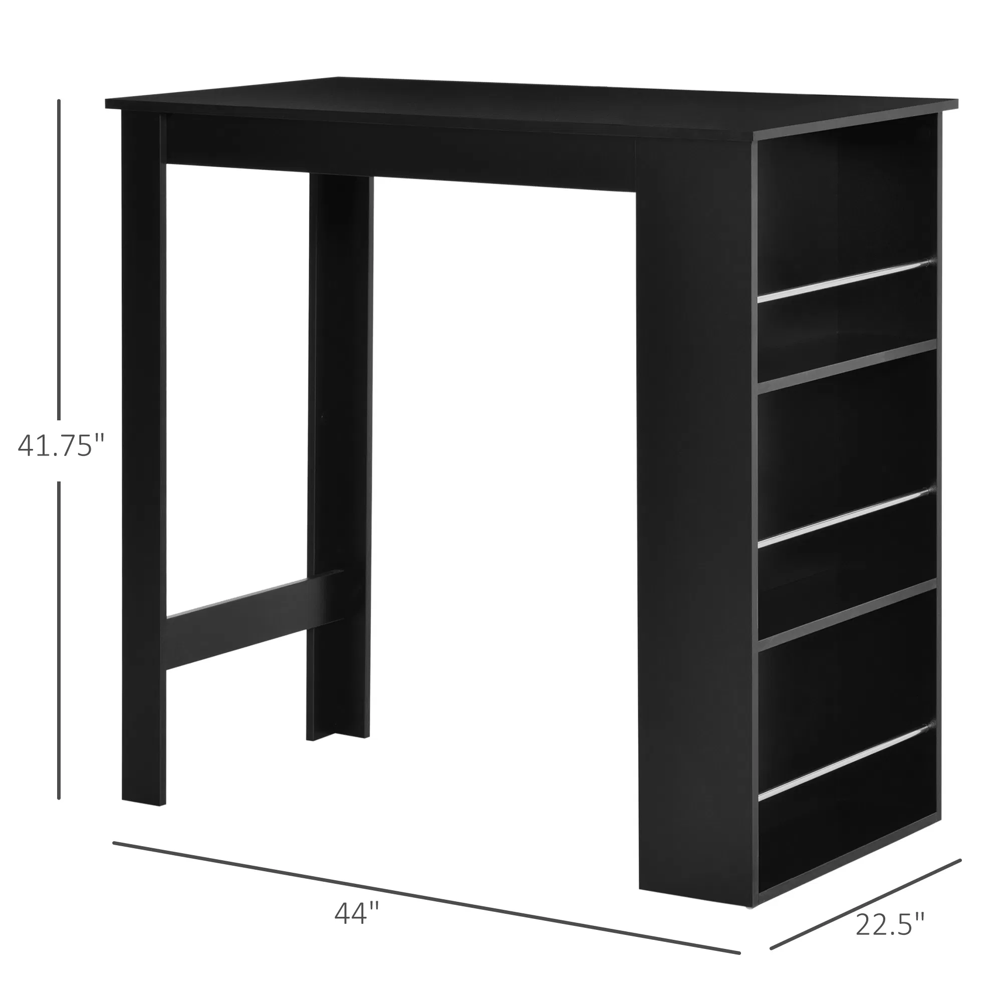 Bar Table Counter Height Dining Table with 3 Storage Shelves for Kitchen, Dining Room, Living Room, Black photo 4