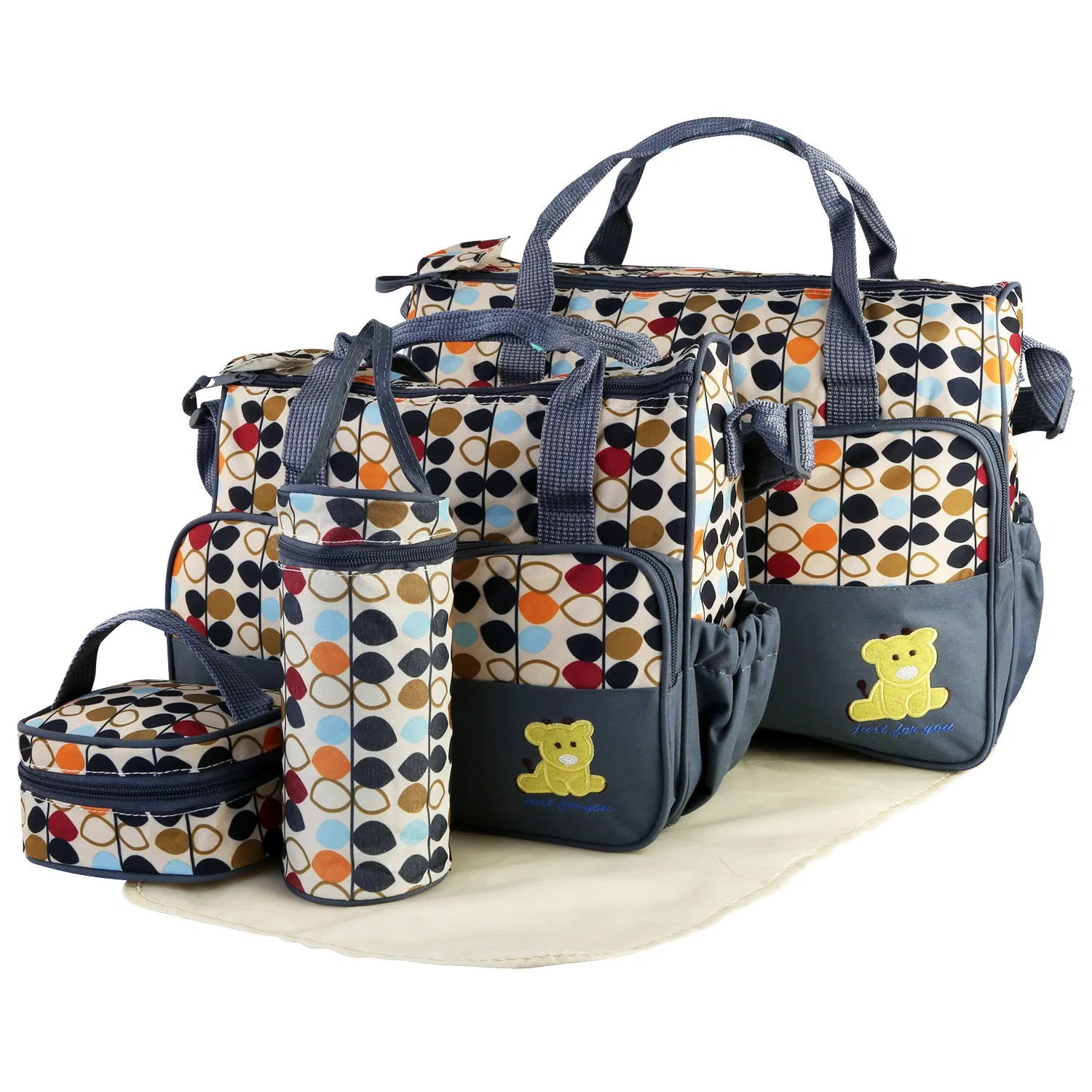 5PCS Baby Diaper Bag Set - Water-Resistant & Stain-Resistant, Multi-Pocket Design for Baby Essentials, Hand & Shoulder Carry - Ideal for Parents photo 4