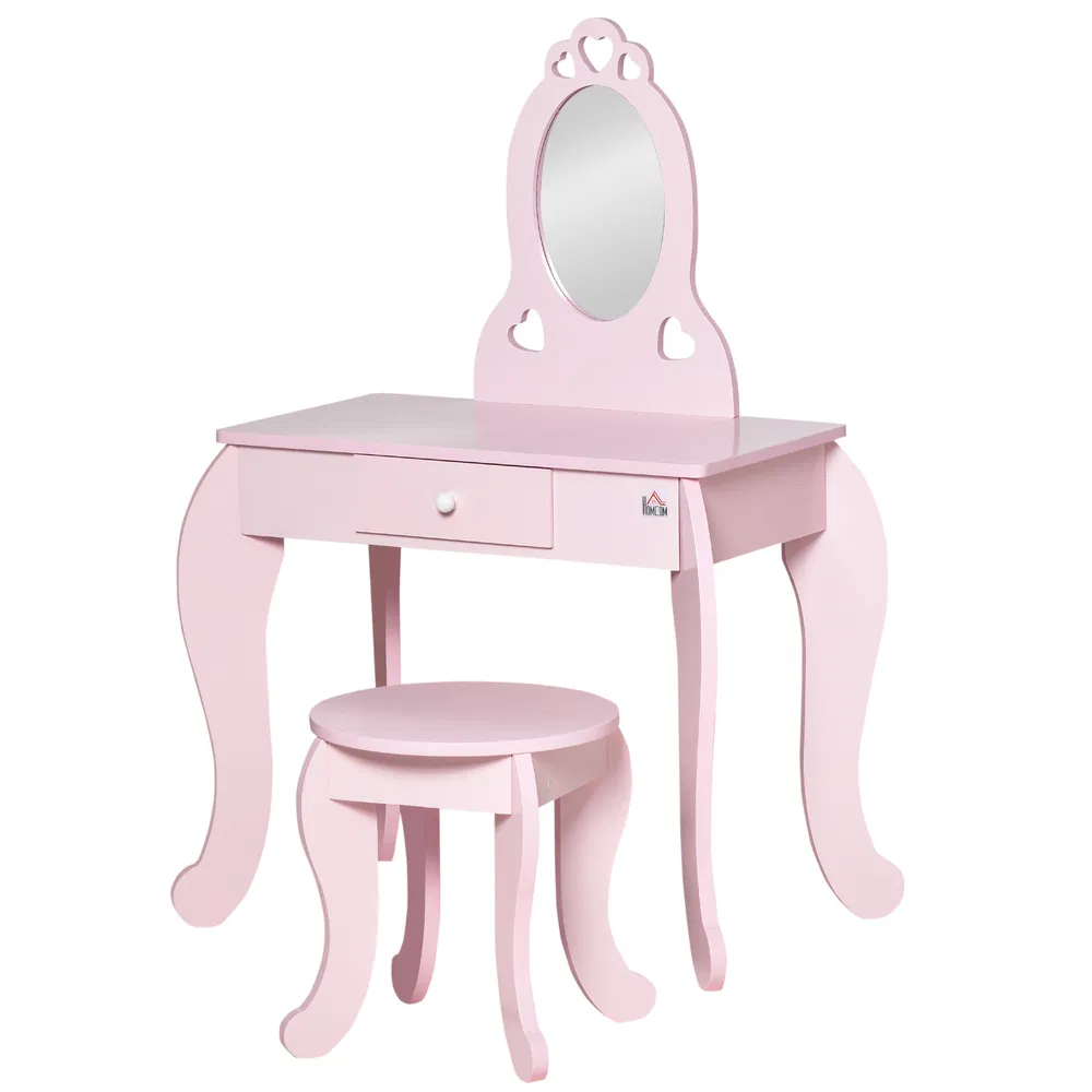 Kids Vanity Table Set with Mirror and Stool, Drawer, for 3-6 Years, Pink photo 7