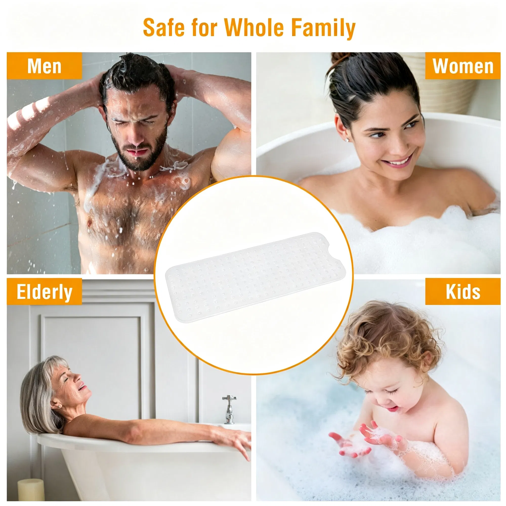 Bathroom Tub Shower Mat,  PVC Non-Slip Bathmat with Suction Cups and Drain Holes, Raised Pebble Surface, Machine-Washable for Home Wet-Place Use photo 6