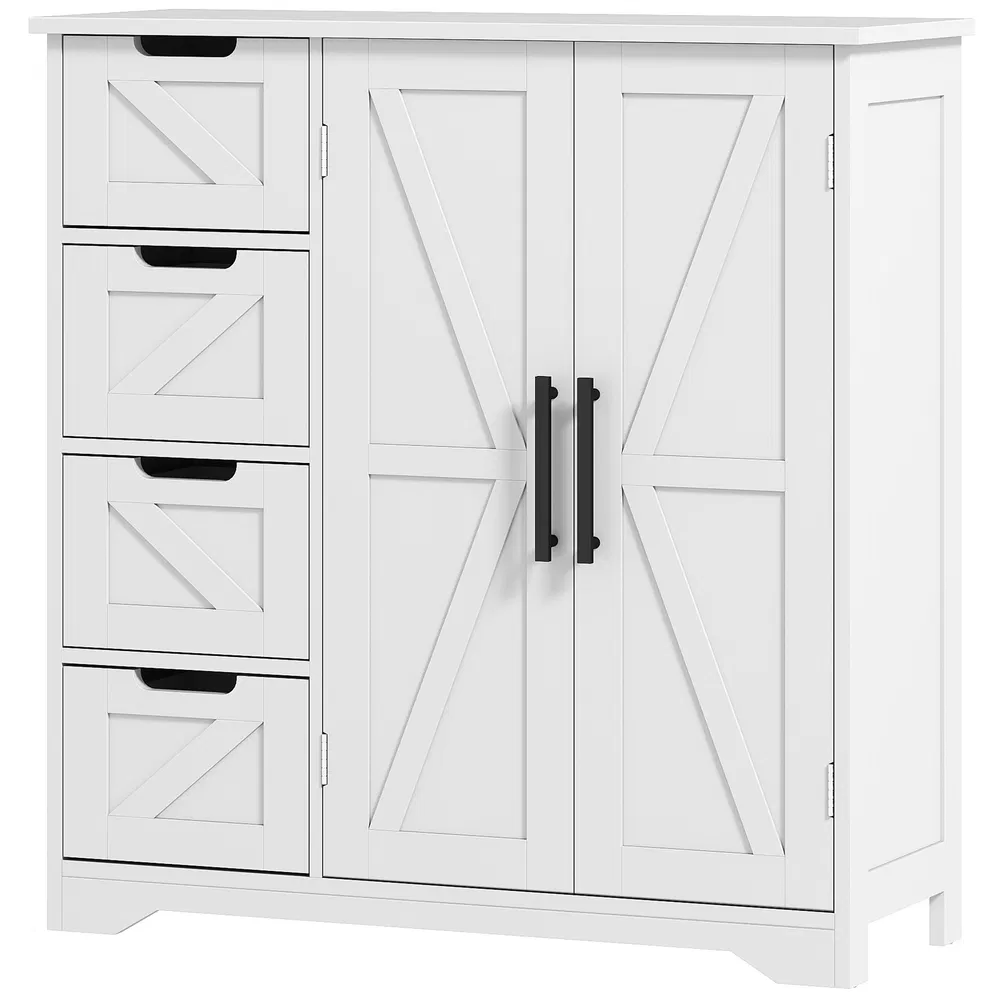Bathroom Floor Cabinet, Farmhouse Bathroom Storage Cabinet with Adjustable Shelf, White photo 2