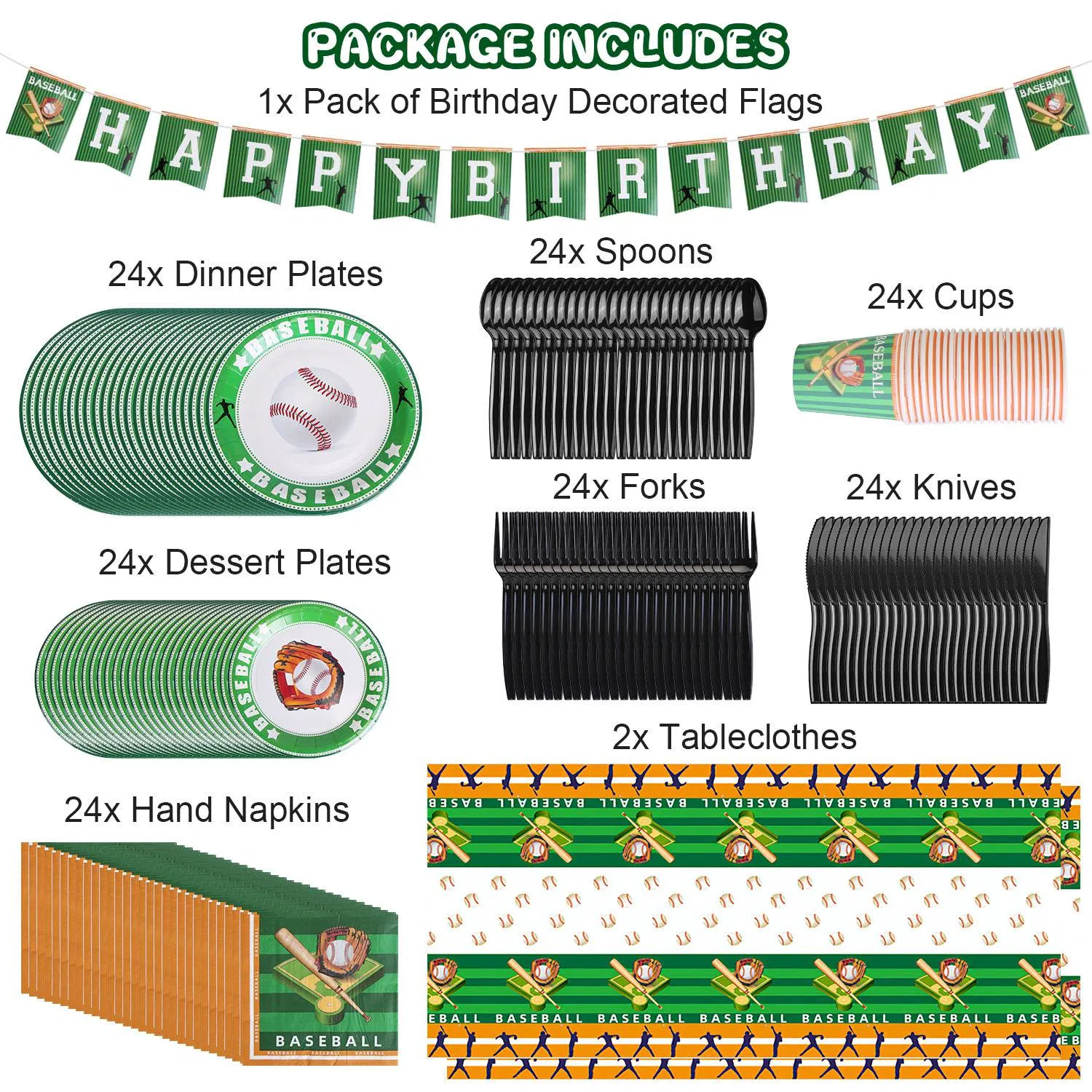 171Pcs Baseball Party Supplies Kit Baseball Birthday Party Disposable Dinnerware Set Baseball Themed Party Tableware Decorations Cups Plates Napkins Spoons Knives Forks Tableclothes photo 5