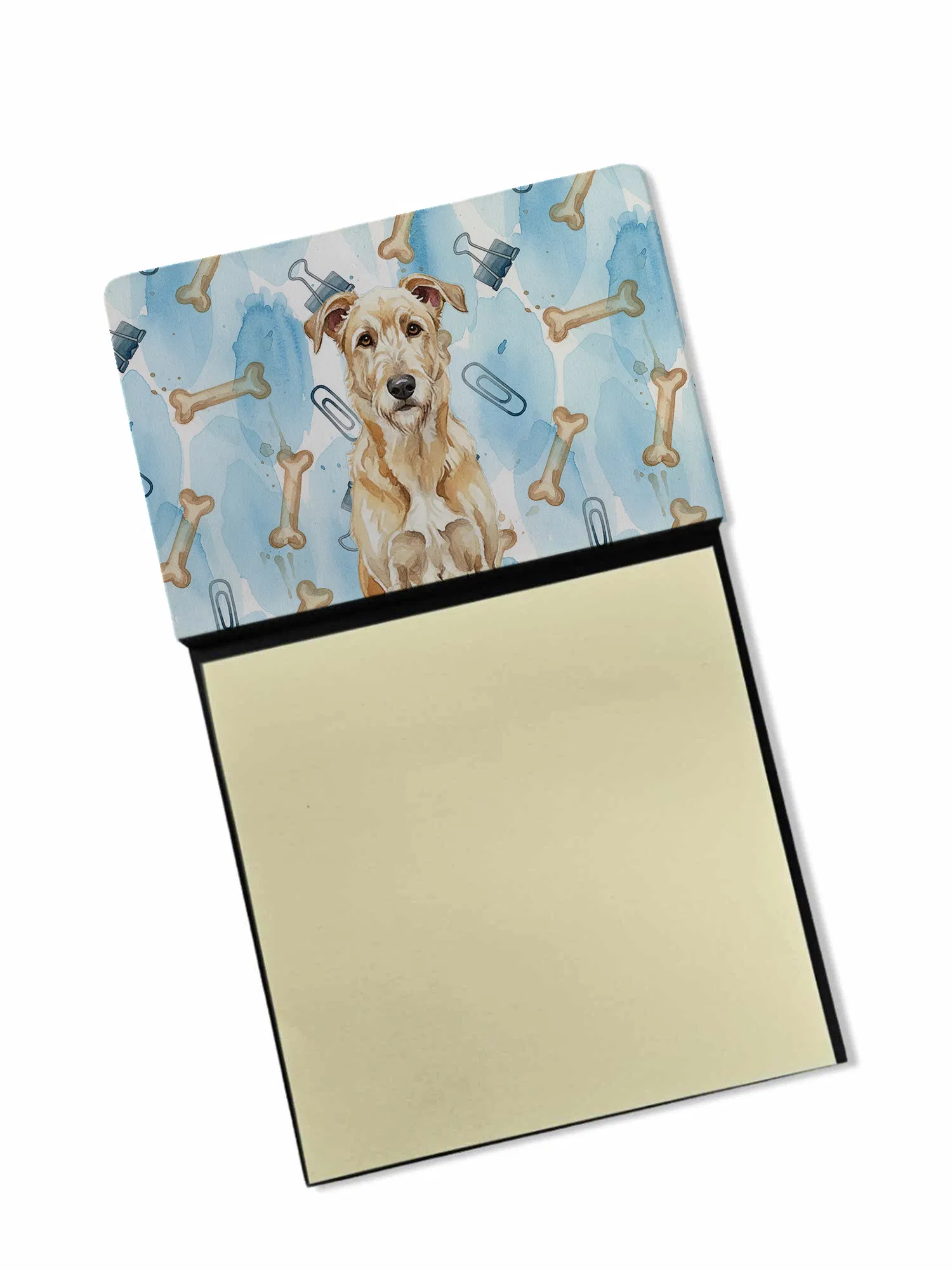 Wheaten Irish Wolfhound Coworker Watercolor Sticky Note Holder Refillable Dispenser Desk Accessory 3x3 Pad Gift photo 1
