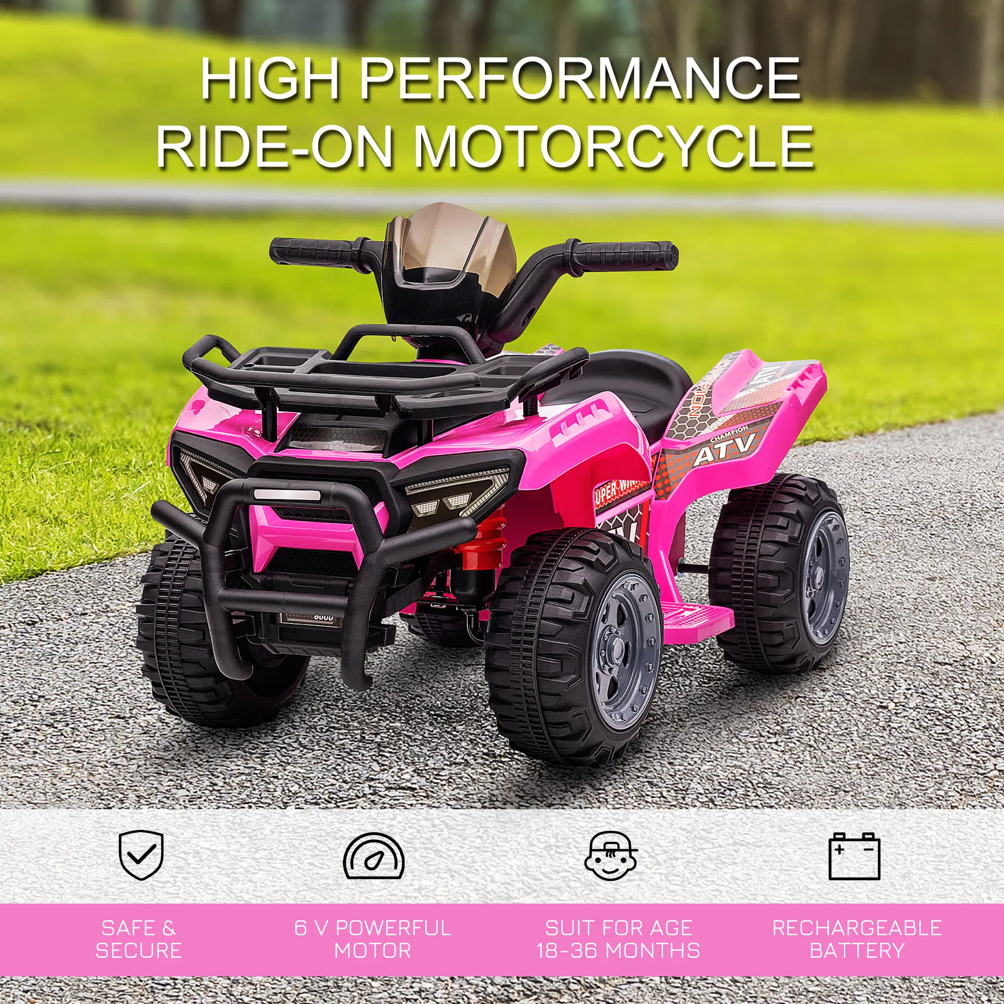 6V Kids ATV Quad, 4 Wheeler Battery Powered Electric Ride on Car with Music, Forward, for Boys and Girls Ages 18-36 Months, Pink photo 2