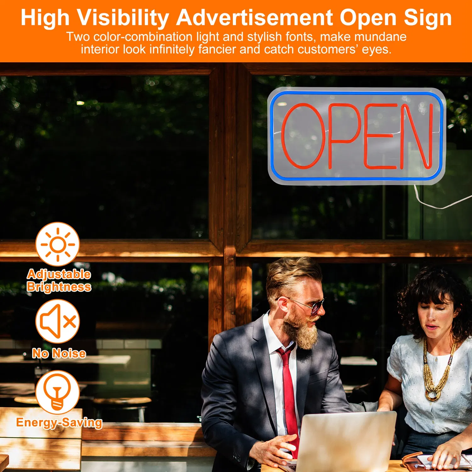 LED Open Sign 16.5x9.1in Business Neon Open Sign Advertisement Board with 11 Levels Adjustable Brightness photo 6