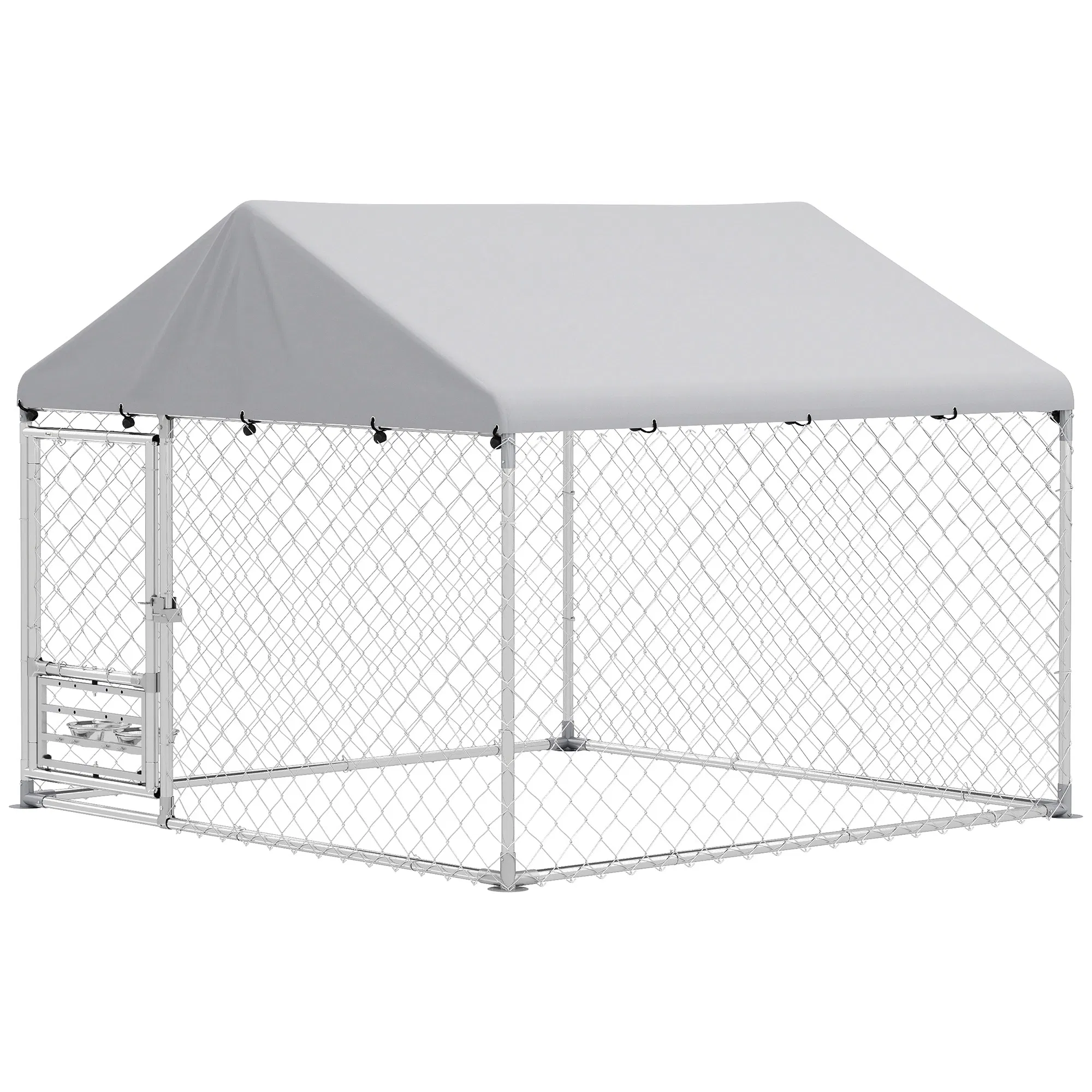 Outdoor Dog Run w/ Adjustable & Rotating Bowls, Waterproof UV-Resistant Cover, Secure Lock, 6.6' x 6.6' x 5.1' photo 1