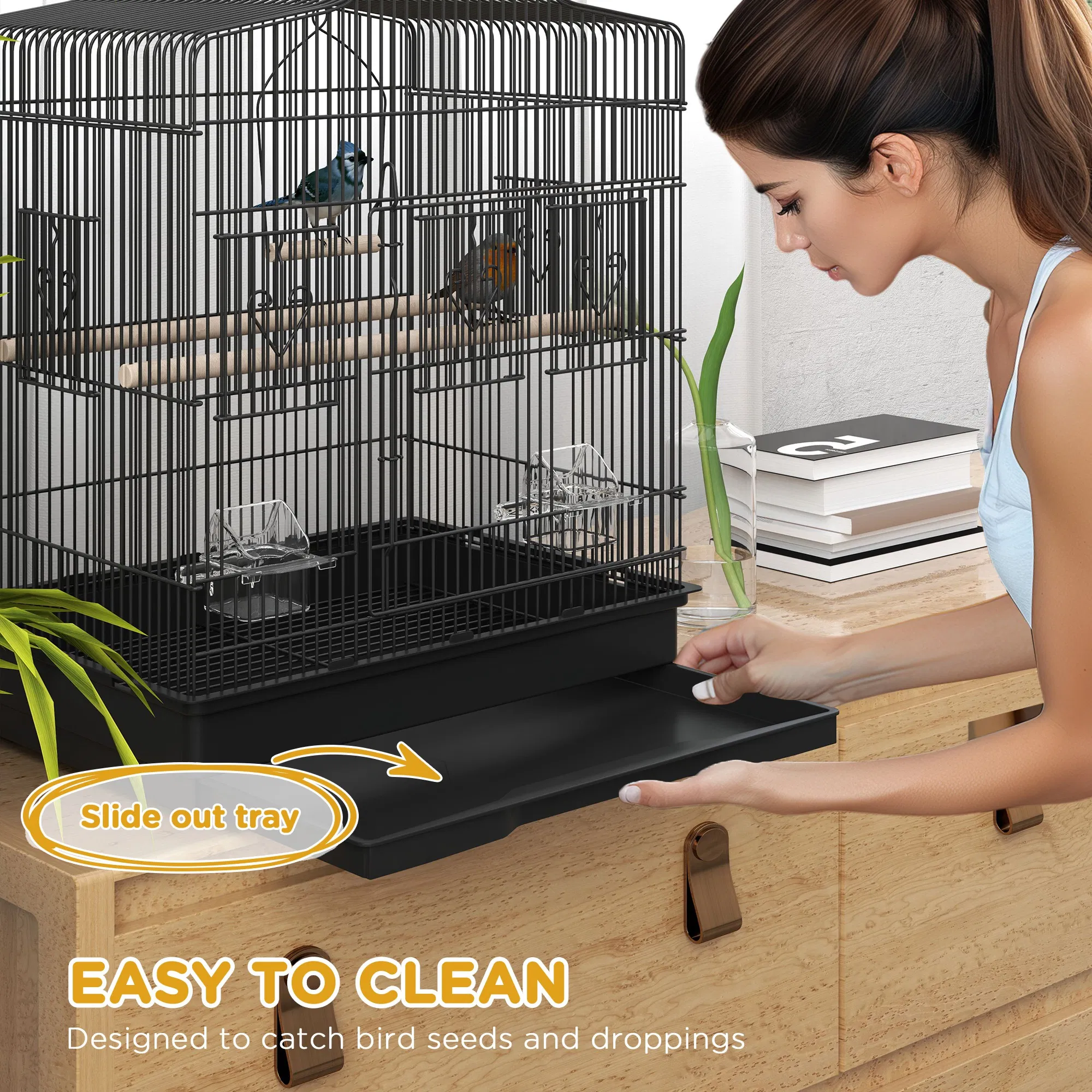 23" Bird Cage, Finches Canaries, Parrot Cage with Doors Perches, 2 Feeder Pet Supplies, Black photo 2