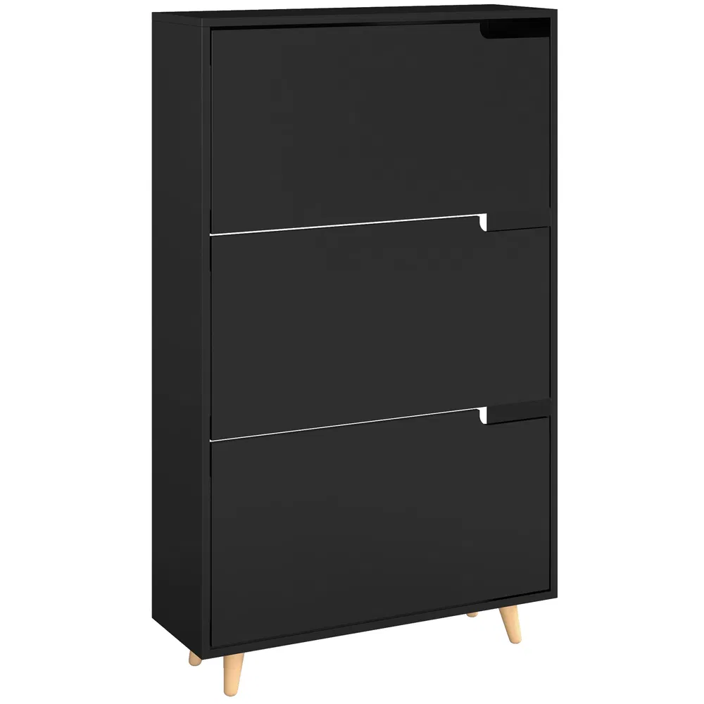 Slim Shoe Storage Cabinet with 3 Flip Drawers and Adjustable Shelves, Shoe Cabinet for 18-24 Pairs, Black photo 2