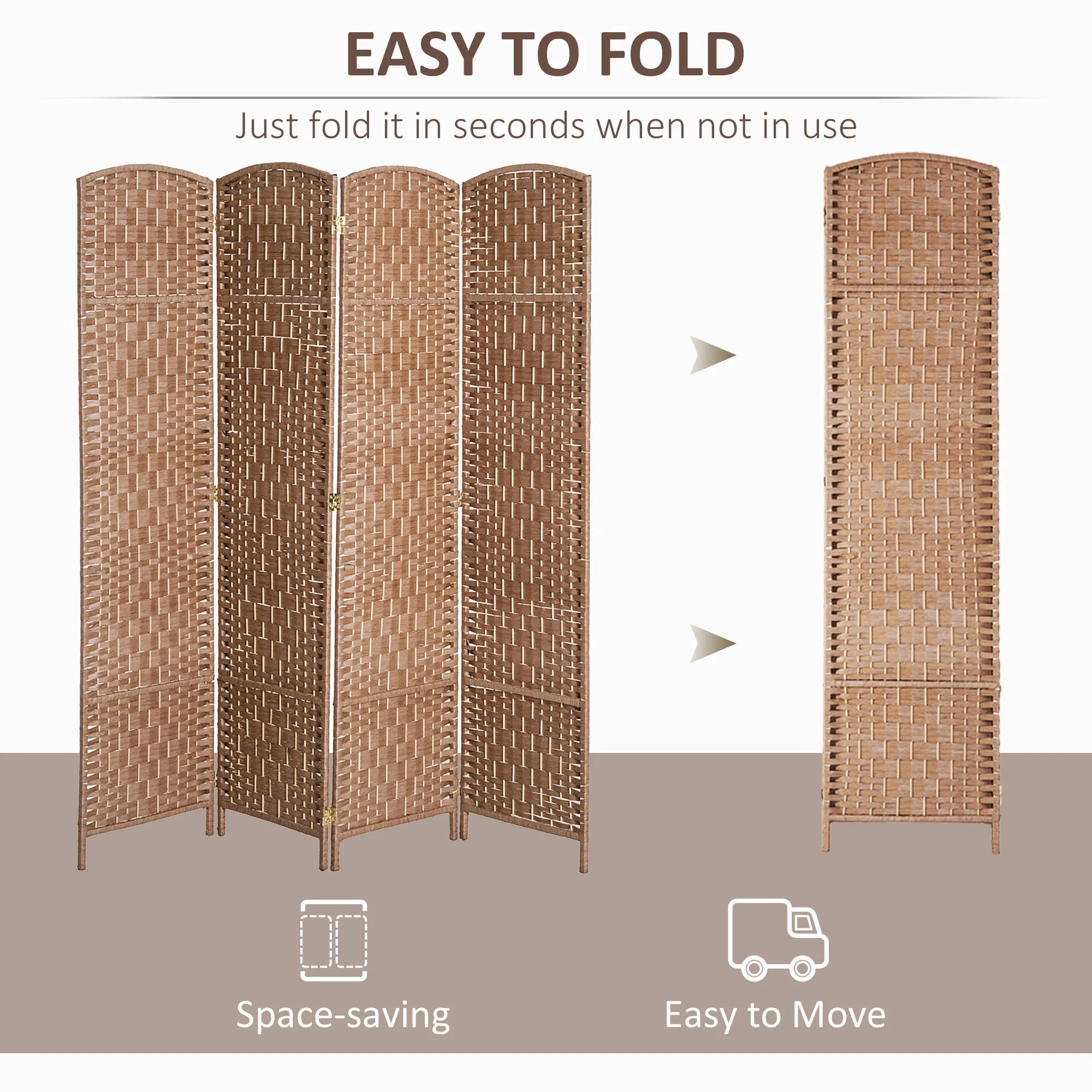 6ft Folding Room Divider, 4 Panel Wall Partition with Wooden Frame for Bedroom, Home Office, Natural photo 3