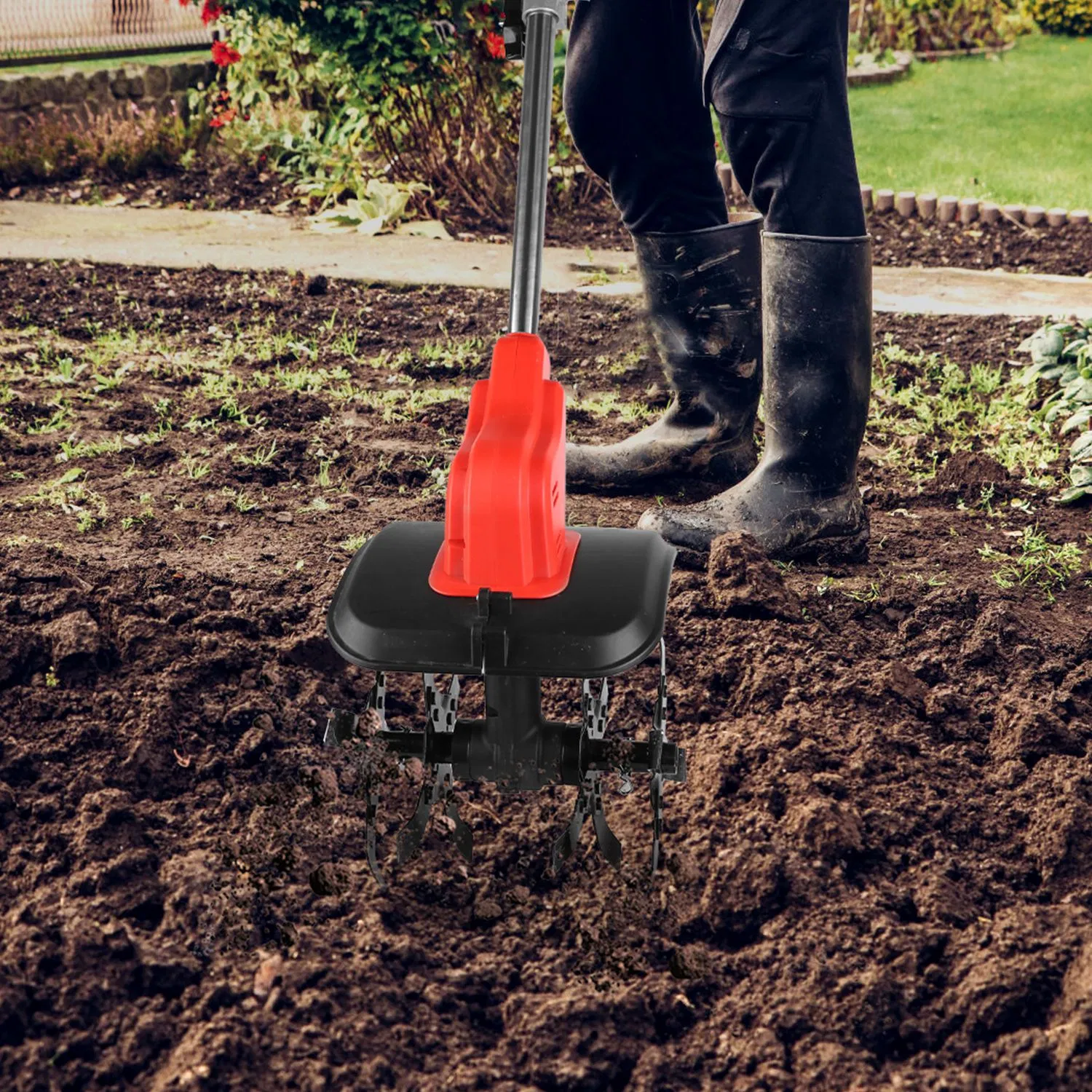 Portable Cordless Electric Tiller - 550W 300RPM Power, 16 Steel Tines, 4000mAh Battery , Safety Protection + Auxiliary Handle, Ideal for Lawn/Soil Preparation/Gardening photo 7