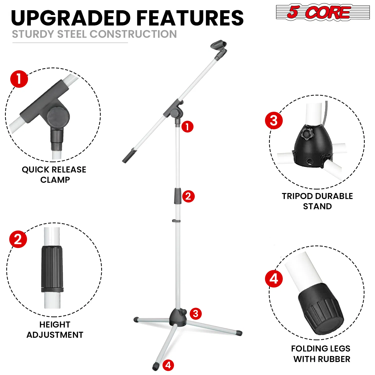 5 Core Tripod Mic Stand Floor Adjustable 18 to 72 Inches Sturdy Boom Arm Holder Microphone Stands Pedestal Para Microfono for Singing photo 4