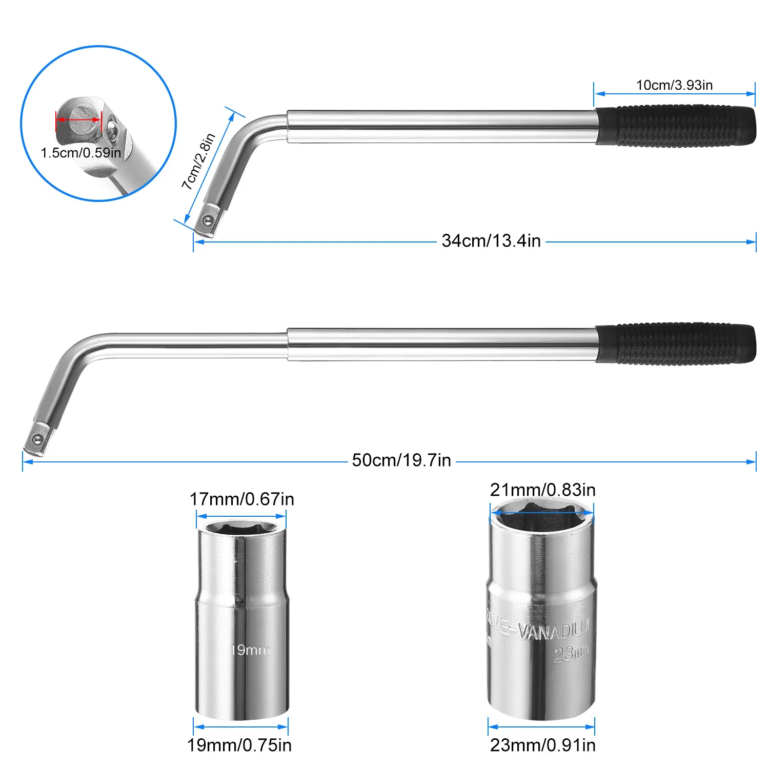 Telescoping Lug Wrench Extendable Tire Wheel Nut Wrench with CR-V Sockets 17mm/19mm/21mm/23mm Free Work Gloves photo 7