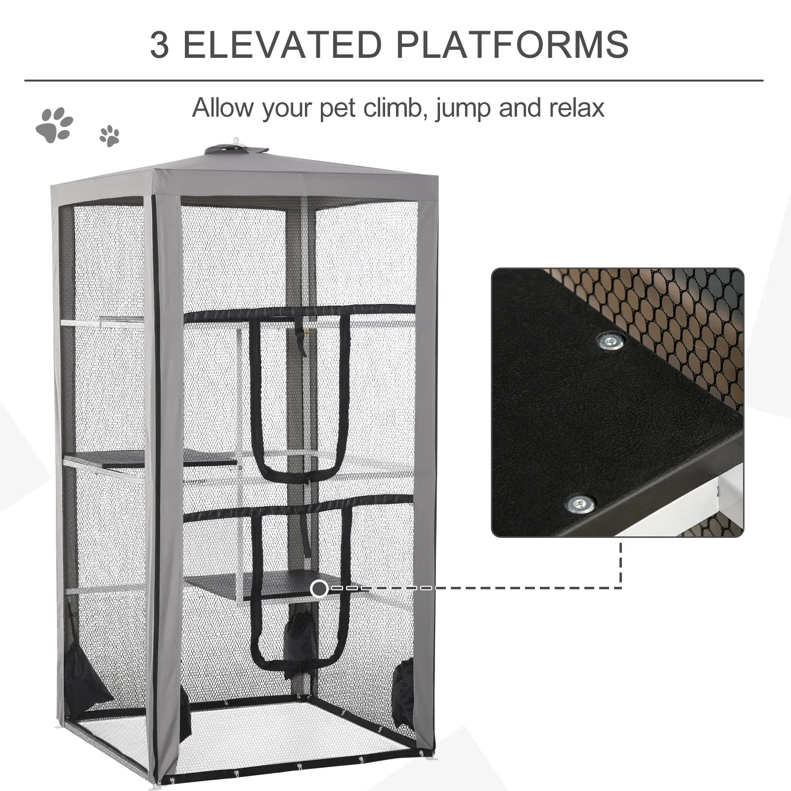 79" Cat Cage, Large Outdoor Kitten House, Indoor Cage Pet Kennel Playpen with 3 Platforms Door 4 Sandbags - Grey photo 4