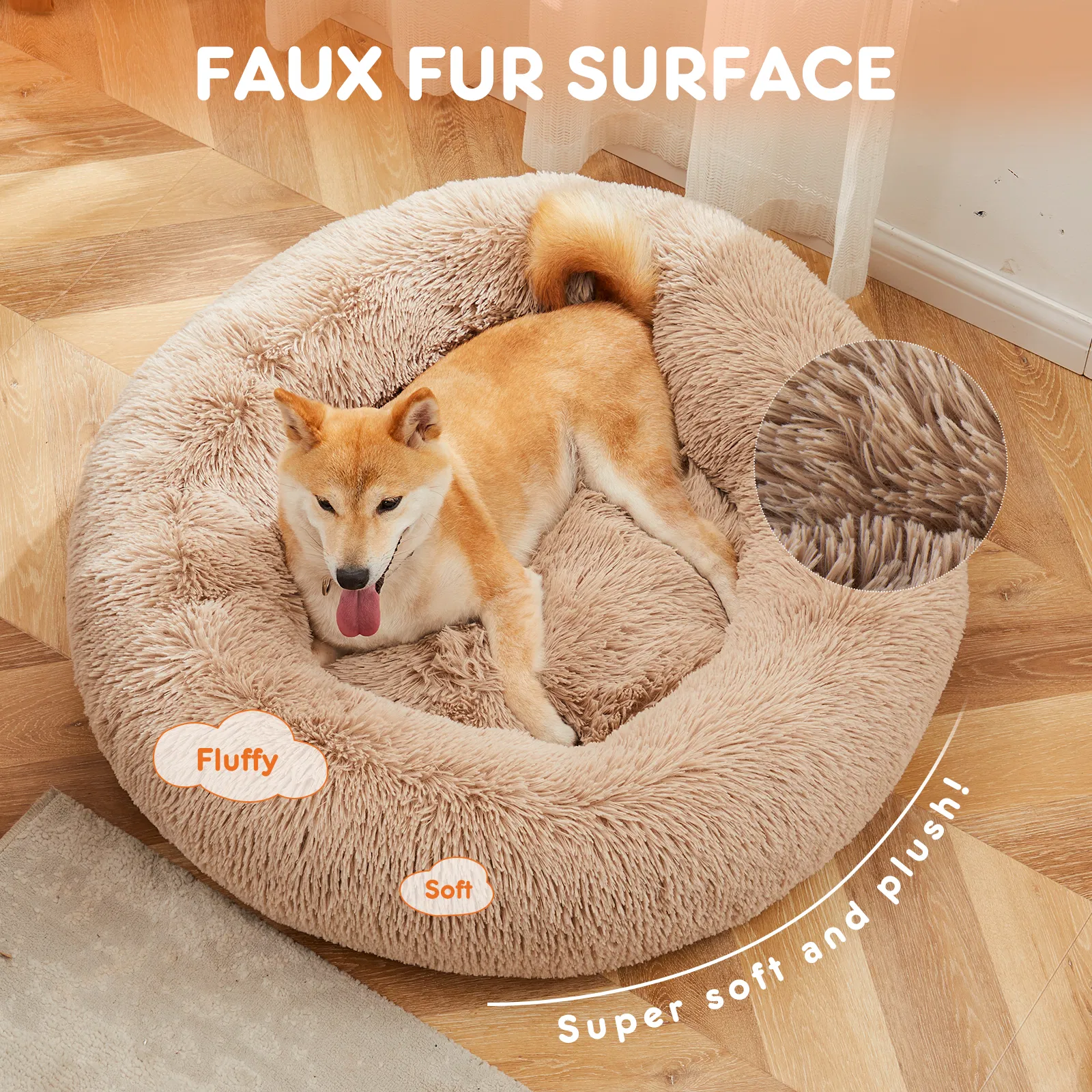 24 Inch Anti-Slip Round Fluffy Plush Faux Fur Cat Bed, Fits up to 25 lbs Pets photo 6